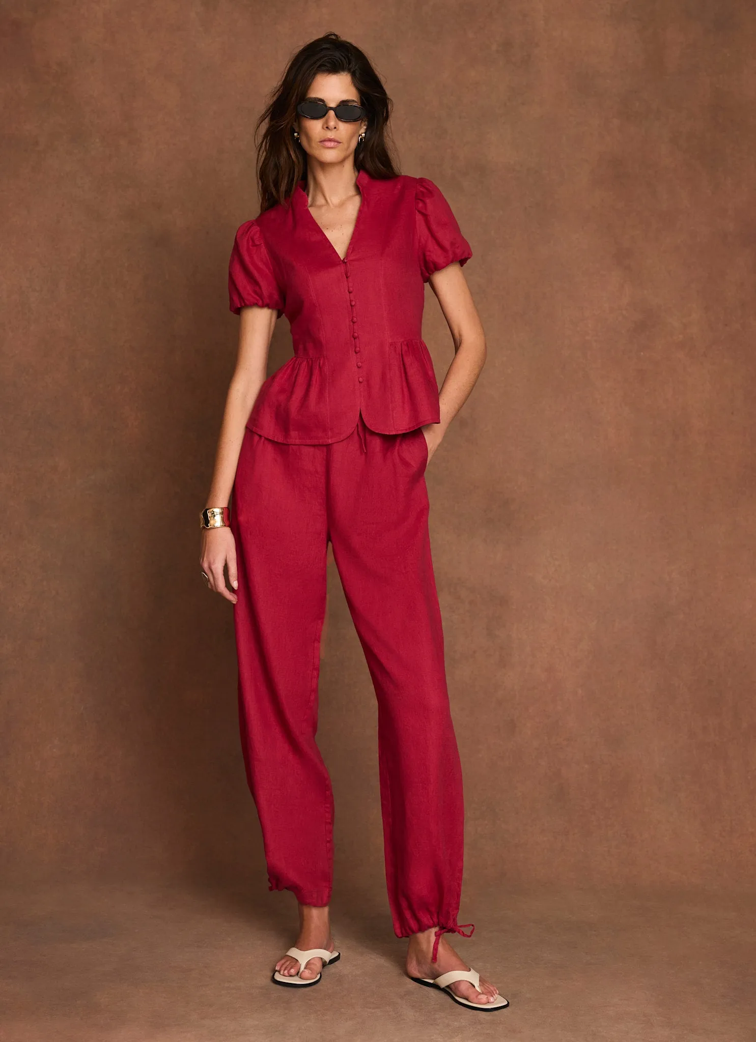 Red Linen Balloon Trousers sold by Mint Velvet product image thumbnail 3