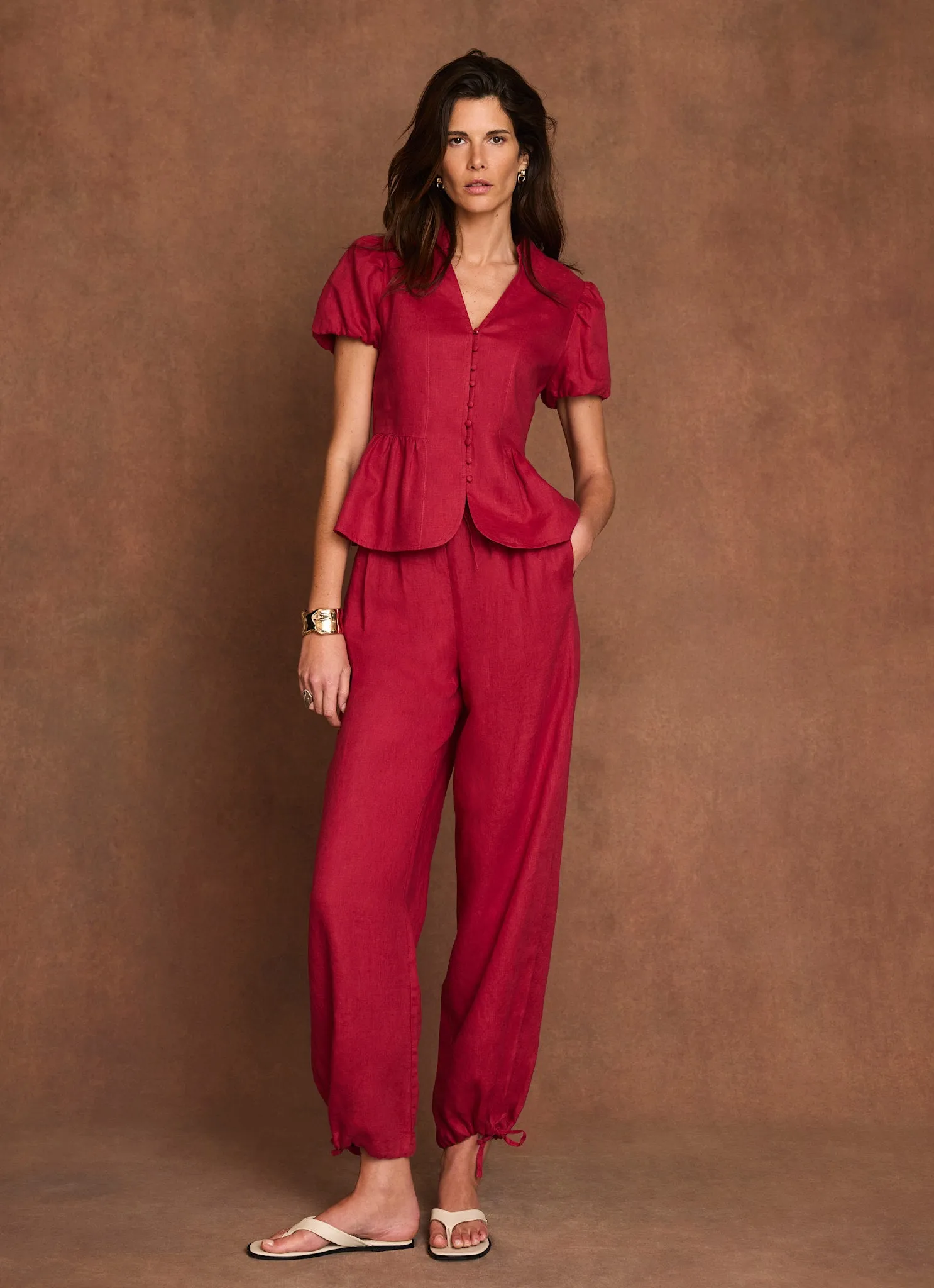 Red Linen Balloon Trousers sold by Mint Velvet