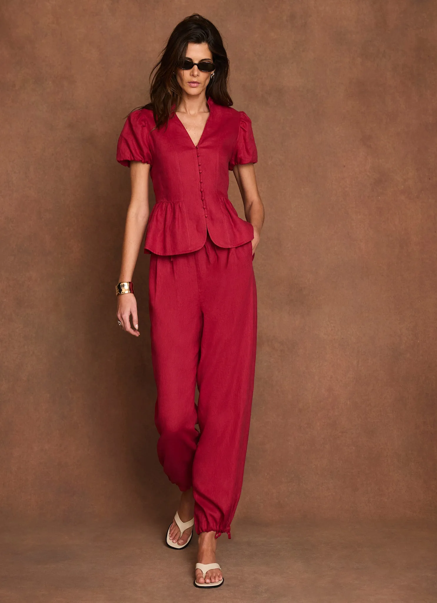Red Linen Balloon Trousers sold by Mint Velvet product image thumbnail 5