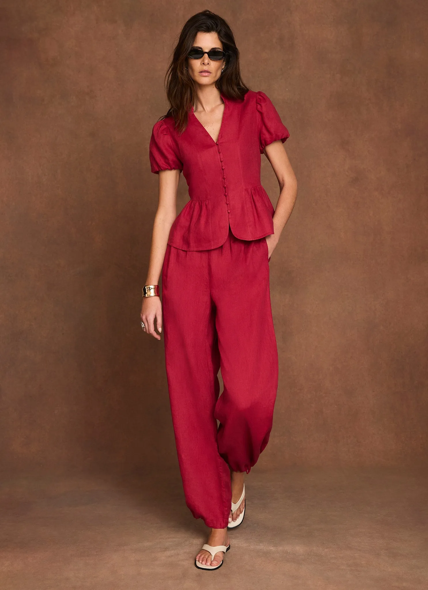 Red Linen Balloon Trousers sold by Mint Velvet product image thumbnail 2