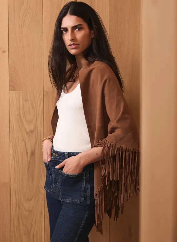 Tan Suede Fringed Shawl sold by Mint Velvet