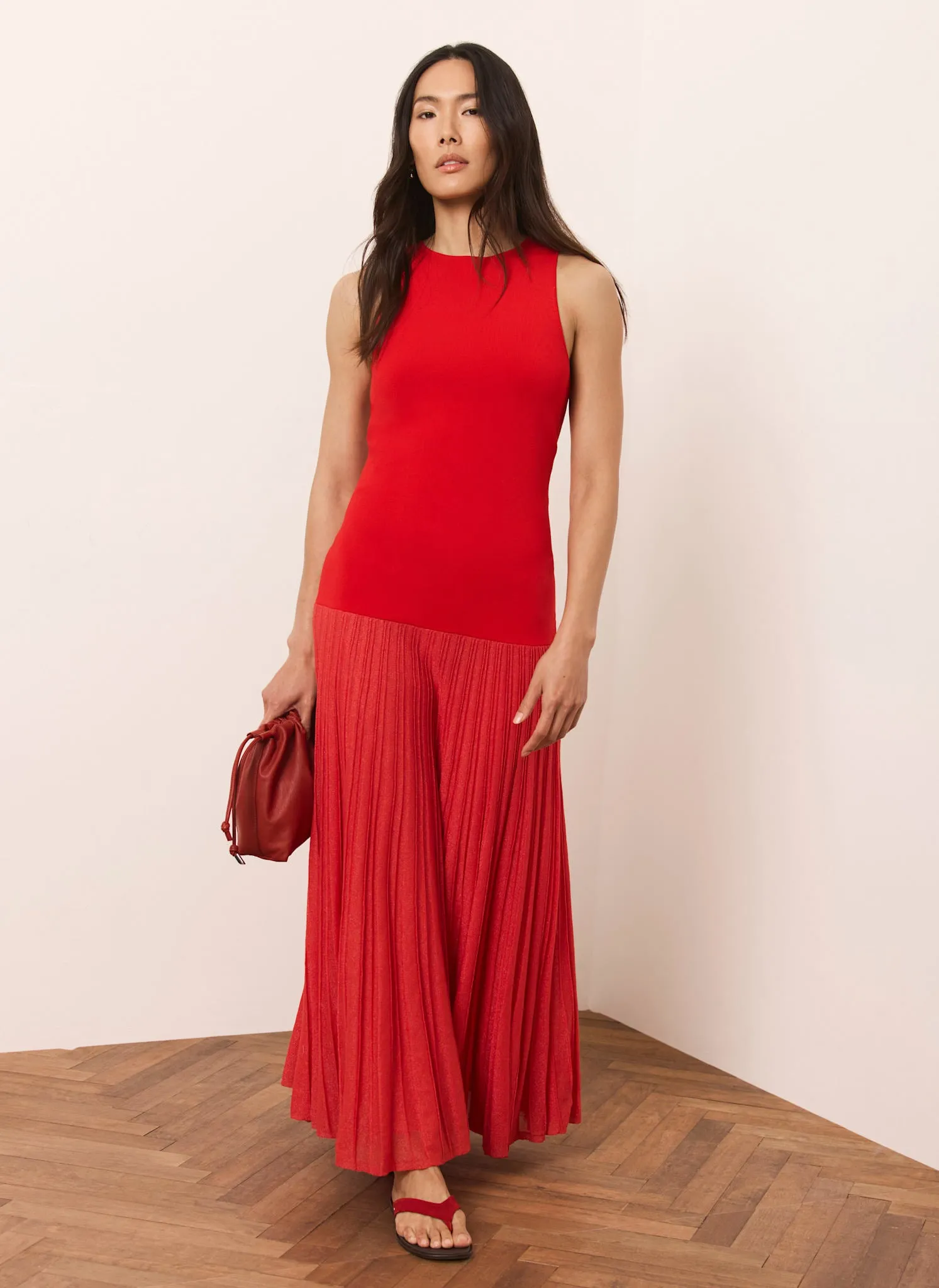 Red Knit Pleated Maxi Dress sold by Mint Velvet product image thumbnail 5