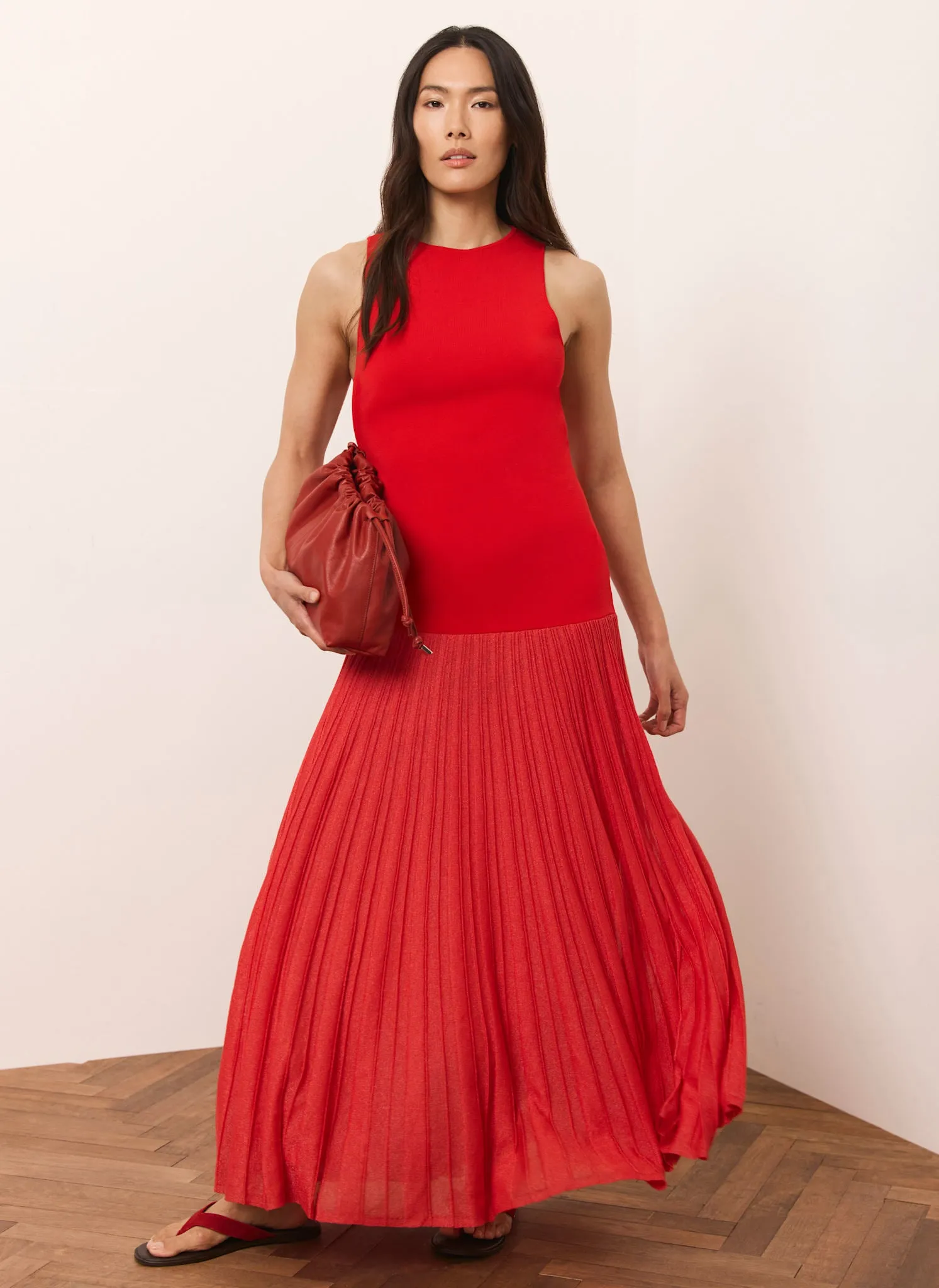 Red Knit Pleated Maxi Dress sold by Mint Velvet product image thumbnail 3