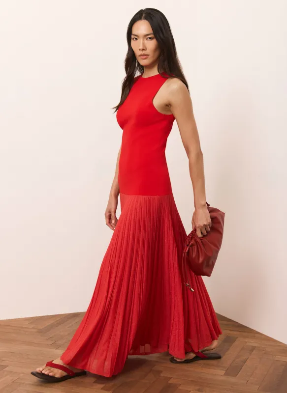 Red Knit Pleated Maxi Dress made by Mint Velvet
