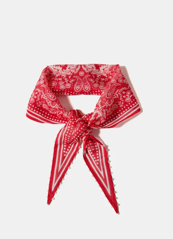 Red Paisley Print Beaded Neck Scarf sold by Mint Velvet