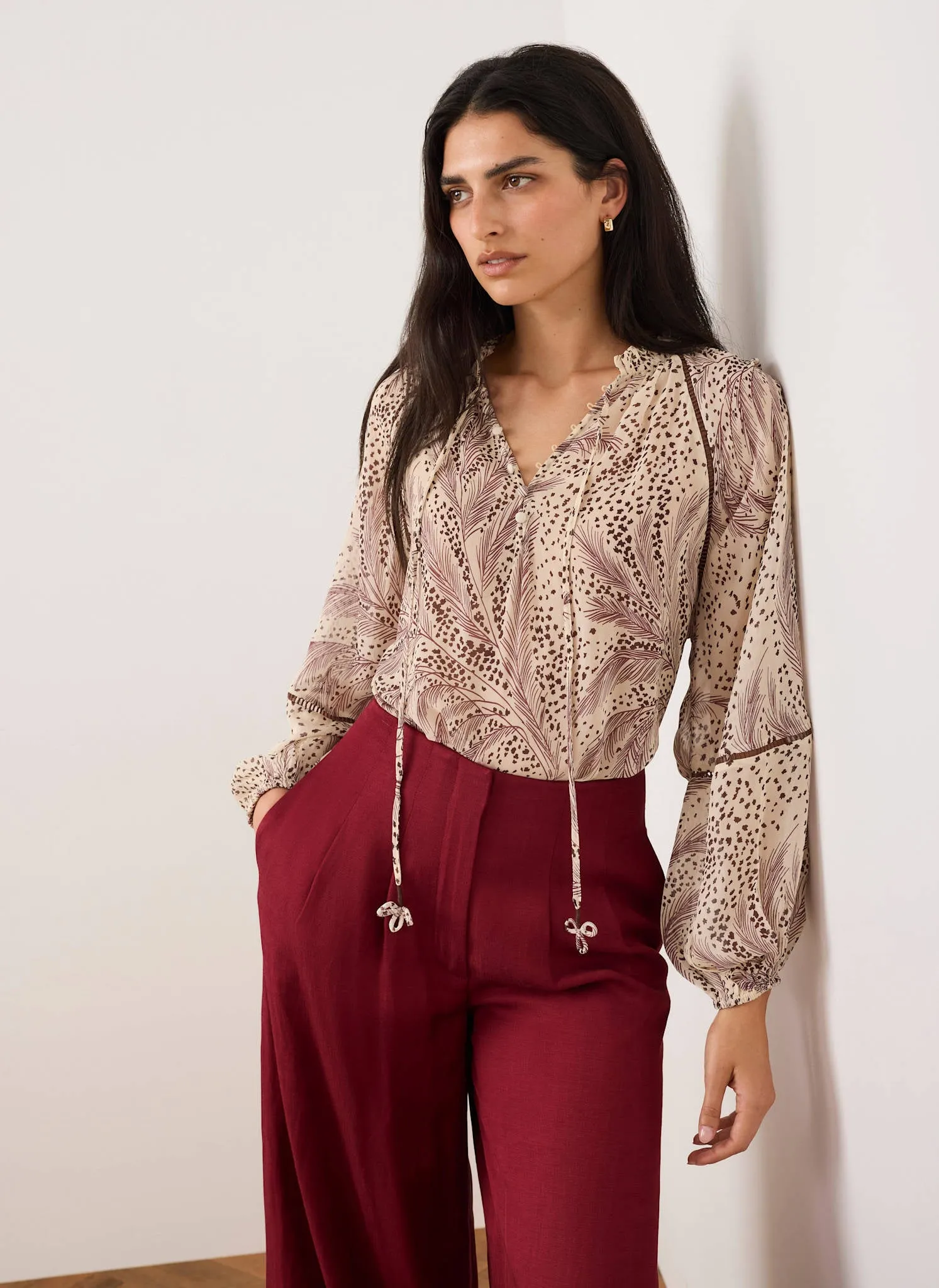 Cream Feather Print Blouse sold by Mint Velvet product image thumbnail 2