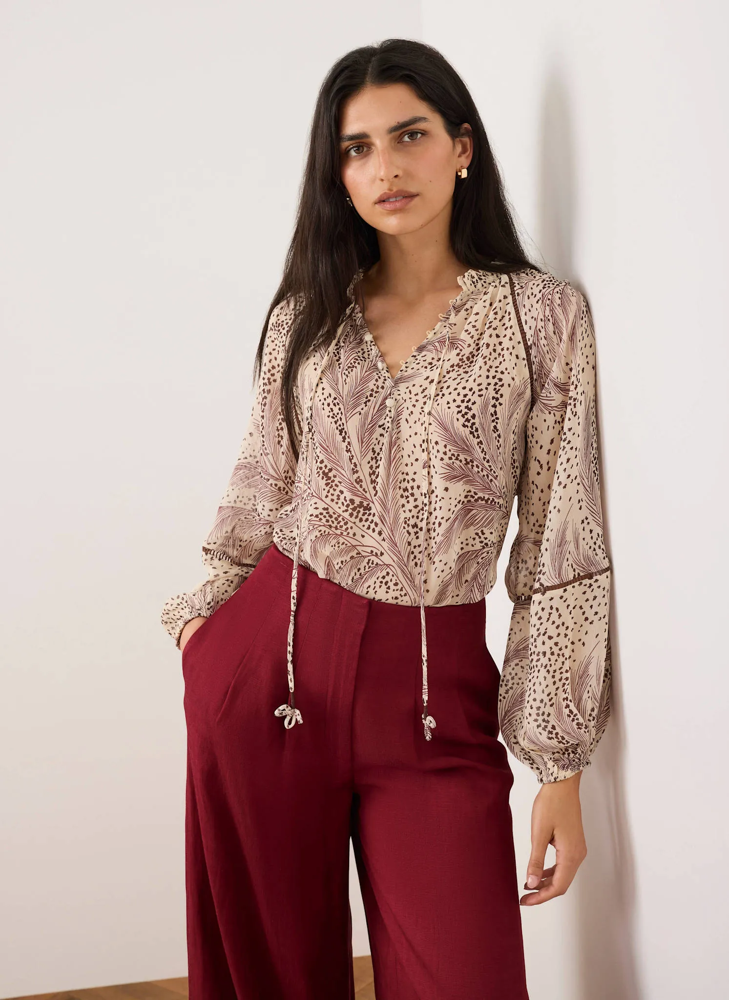 Cream Feather Print Blouse sold by Mint Velvet product image thumbnail 3