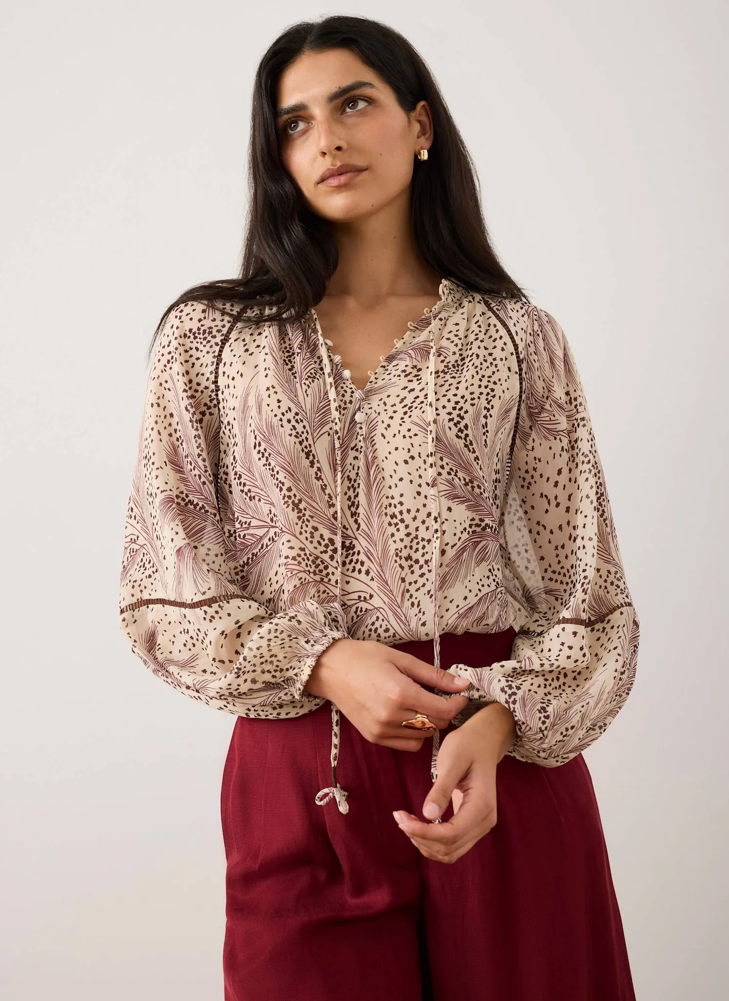 Cream Feather Print Blouse sold by Mint Velvet