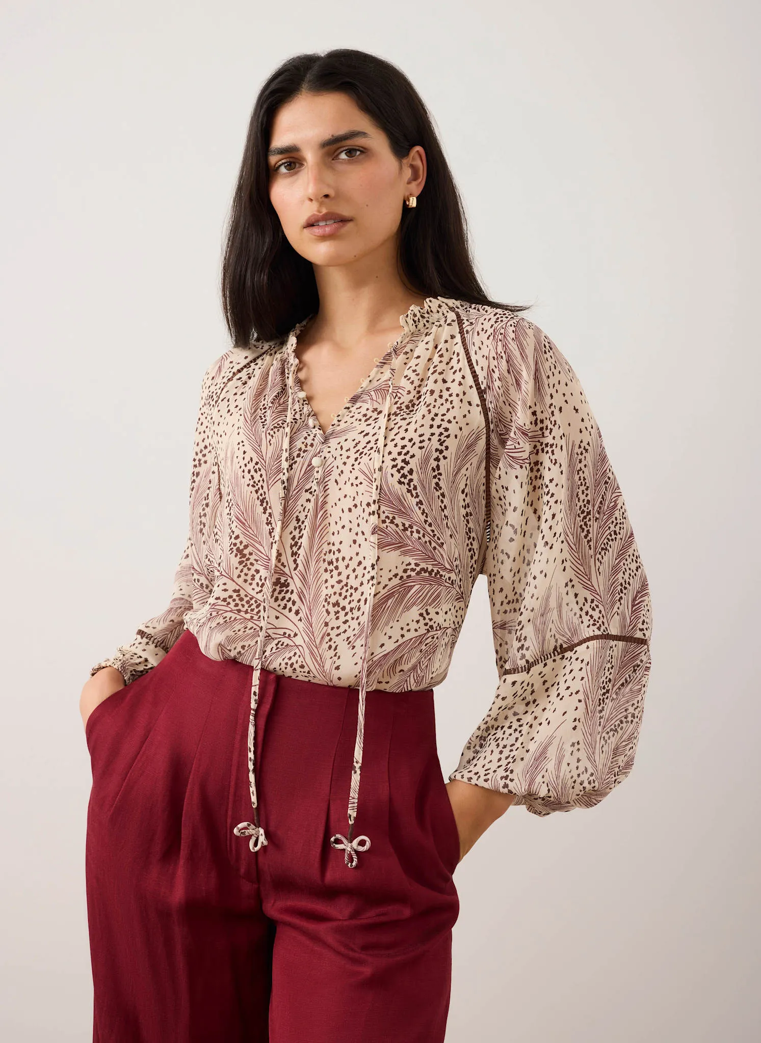 Cream Feather Print Blouse sold by Mint Velvet product image thumbnail 5