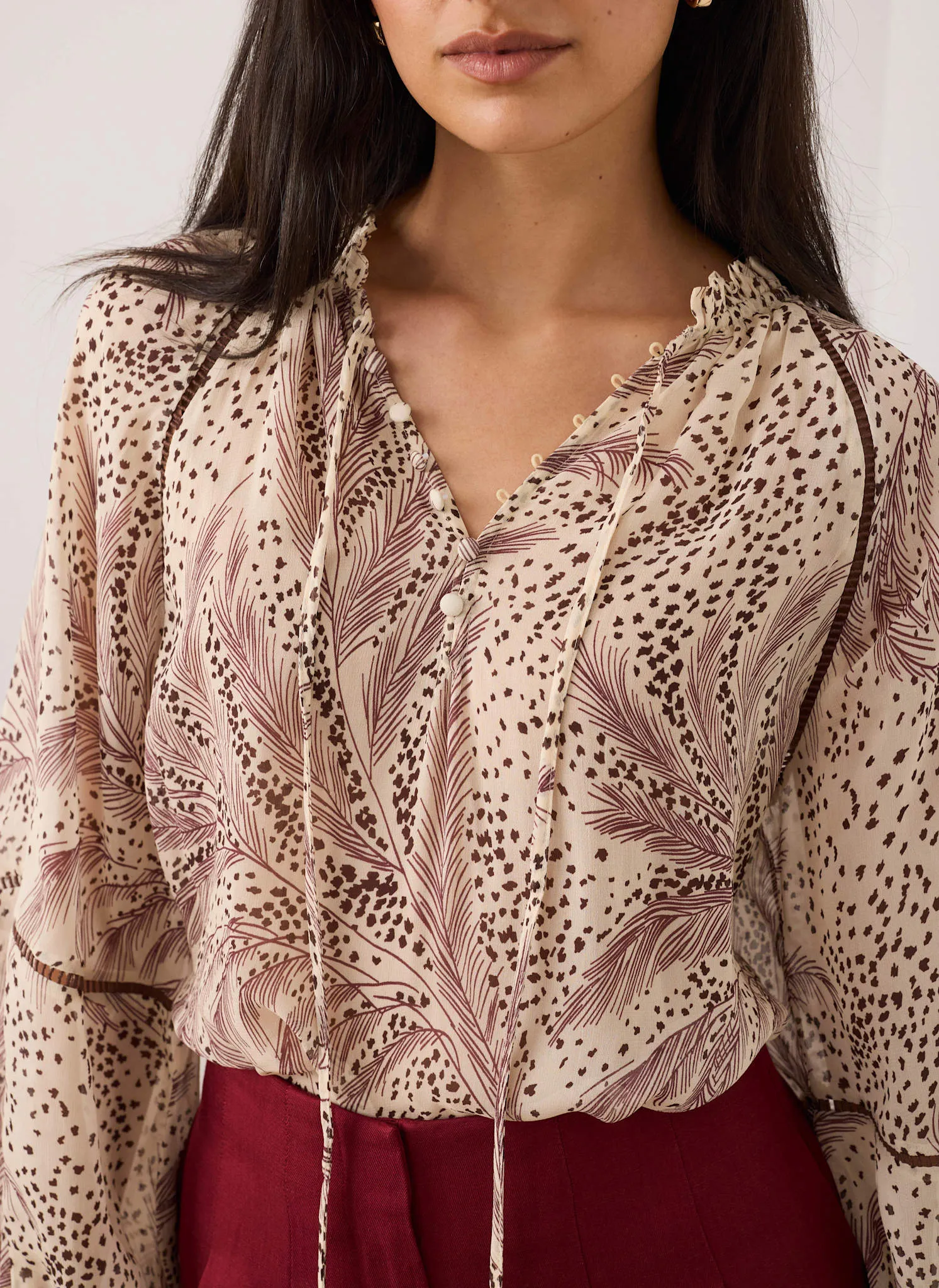 Cream Feather Print Blouse sold by Mint Velvet product image thumbnail 4