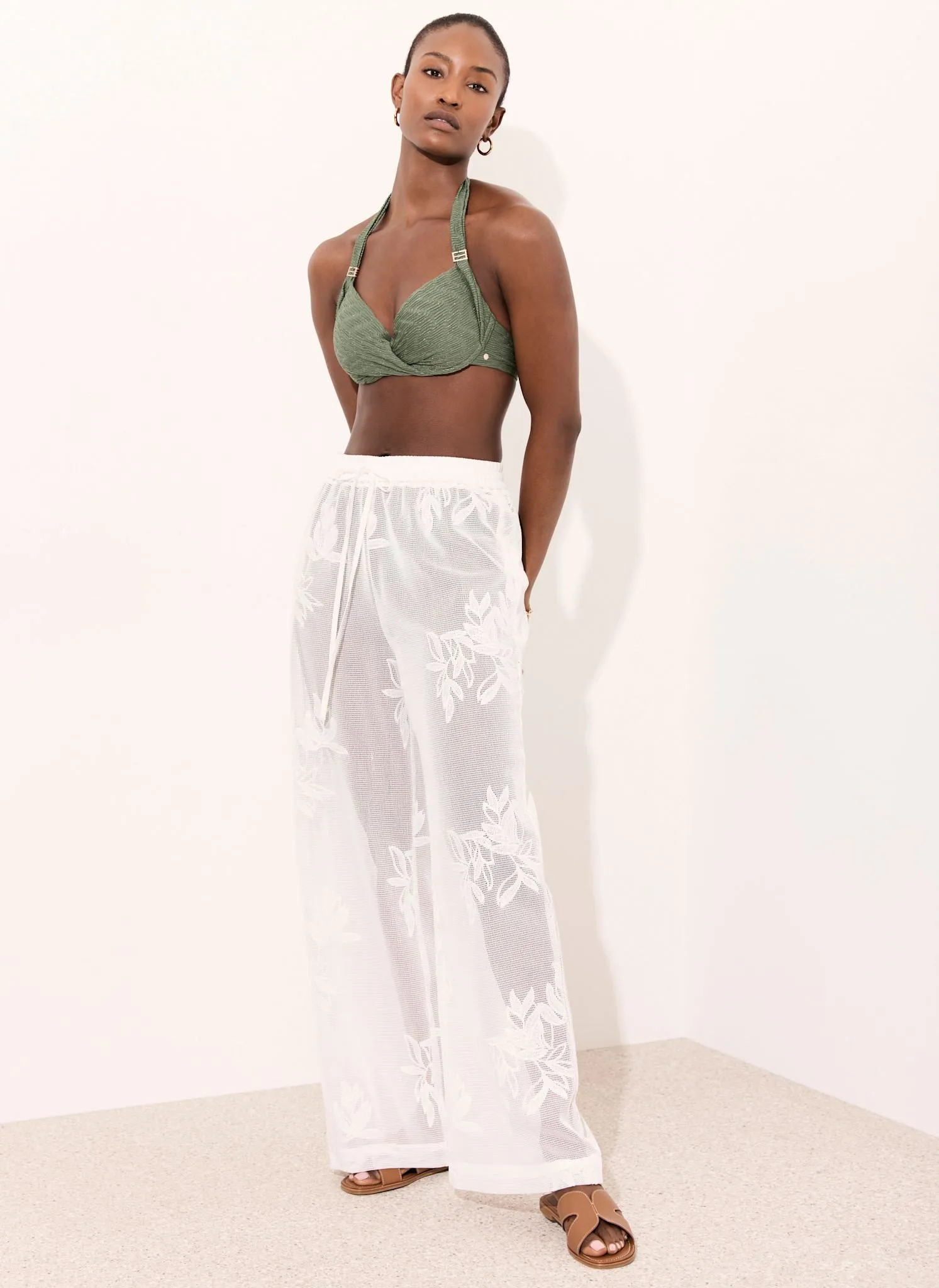 White Floral Detail Mesh Trousers sold by Mint Velvet product image thumbnail 2