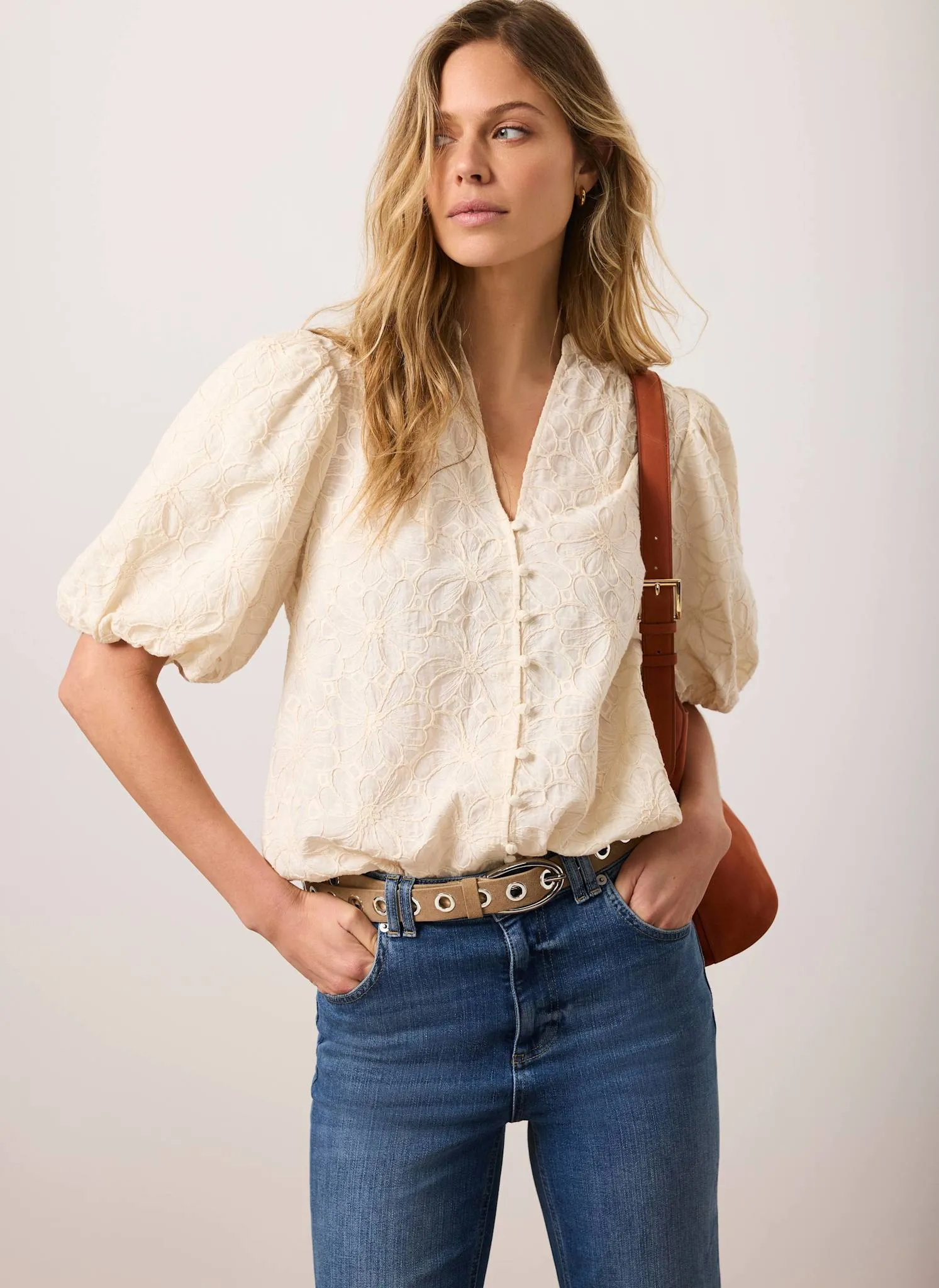 Cream Cotton Textured Floral Top sold by Mint Velvet product image thumbnail 5