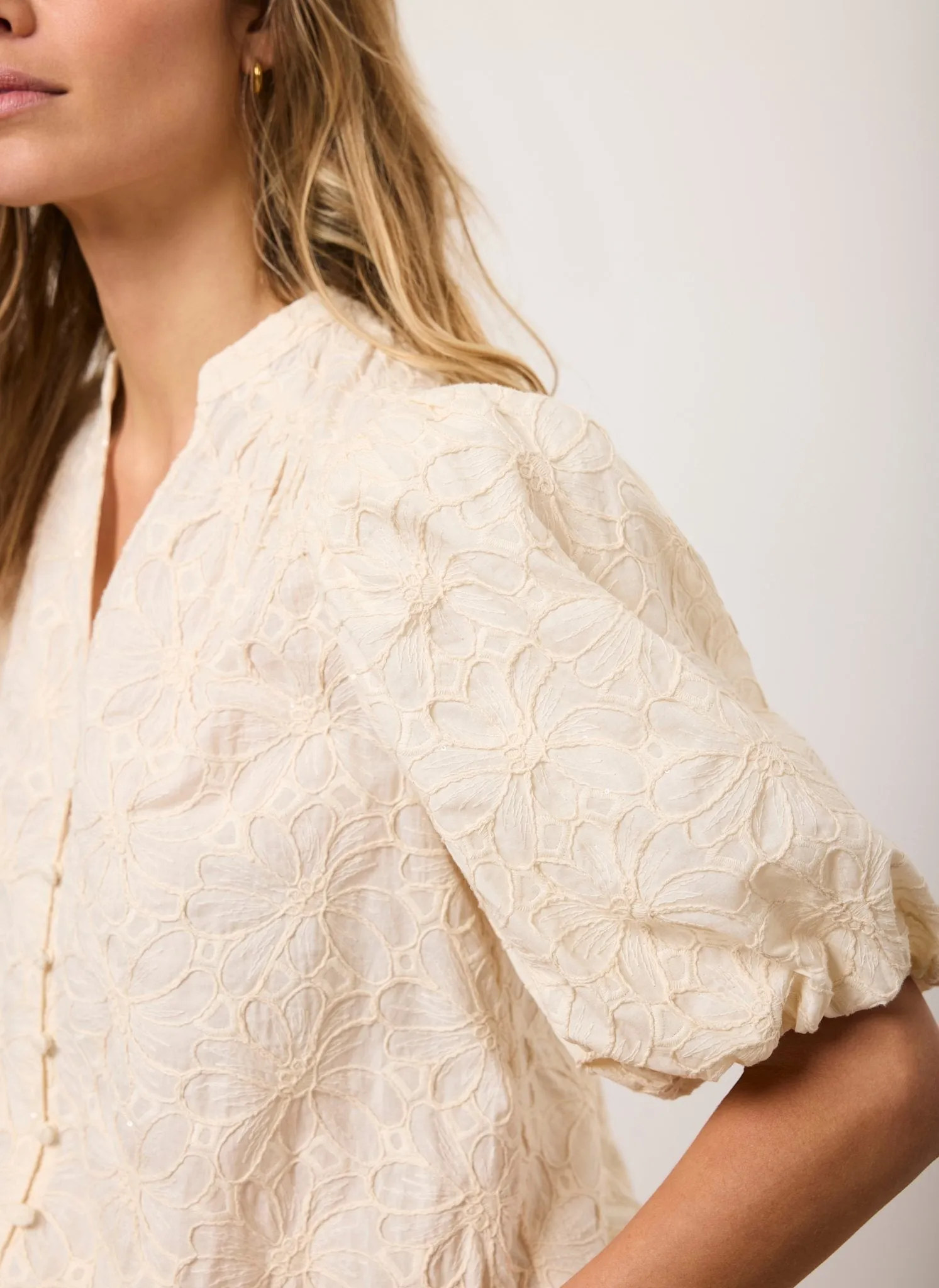 Cream Cotton Textured Floral Top sold by Mint Velvet product image thumbnail 4