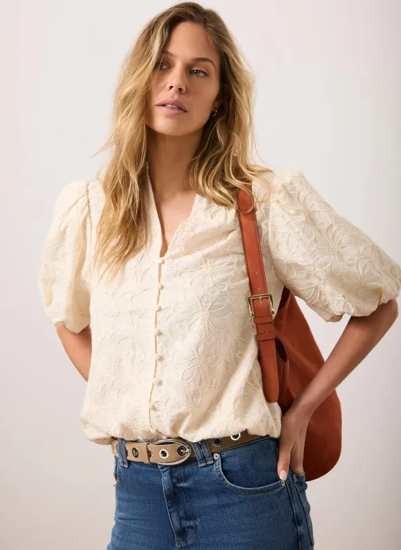 Cream Cotton Textured Floral Top sold by Mint Velvet