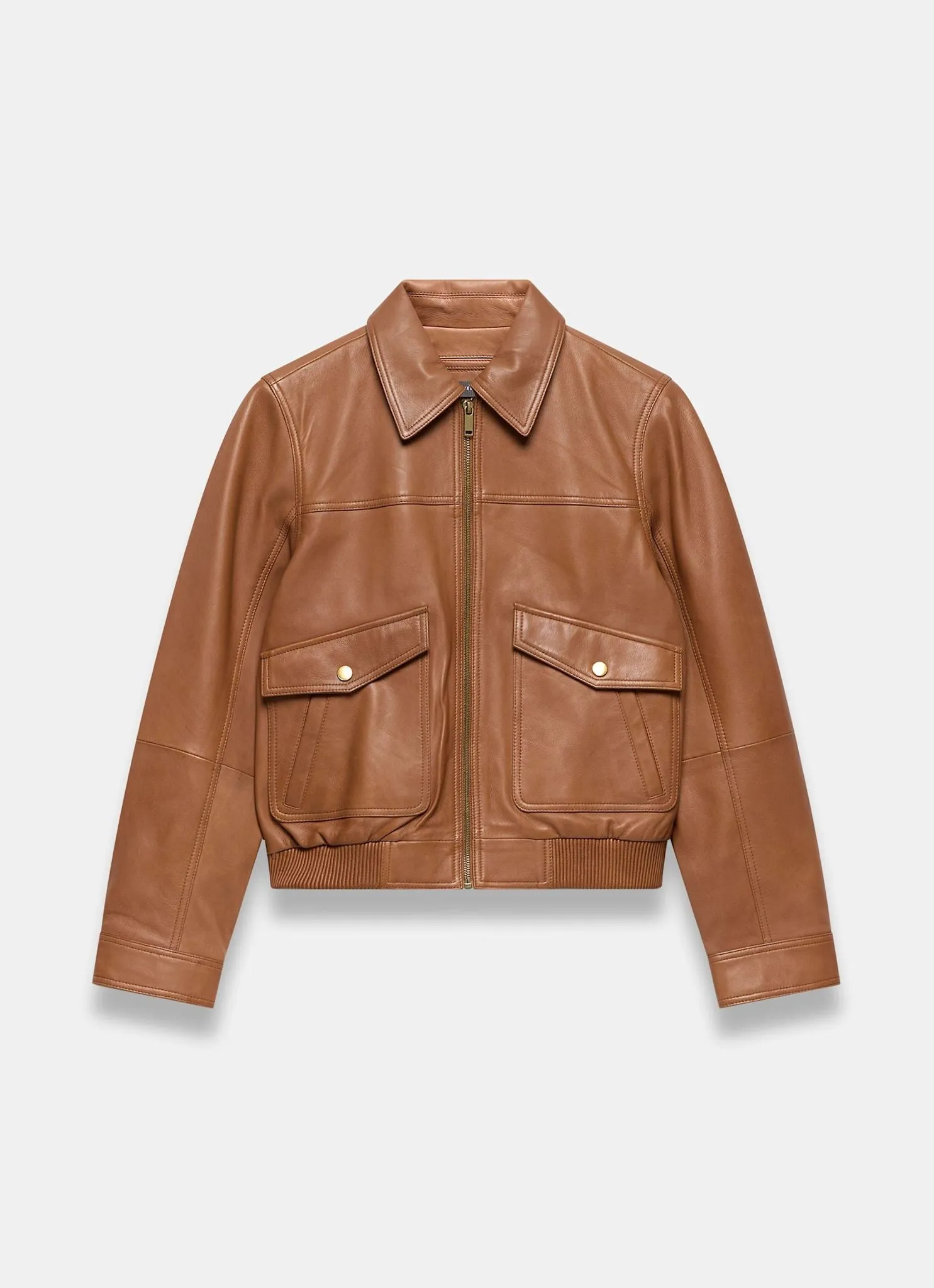 Tan Leather Collared Bomber Jacket sold by Mint Velvet product image thumbnail 5