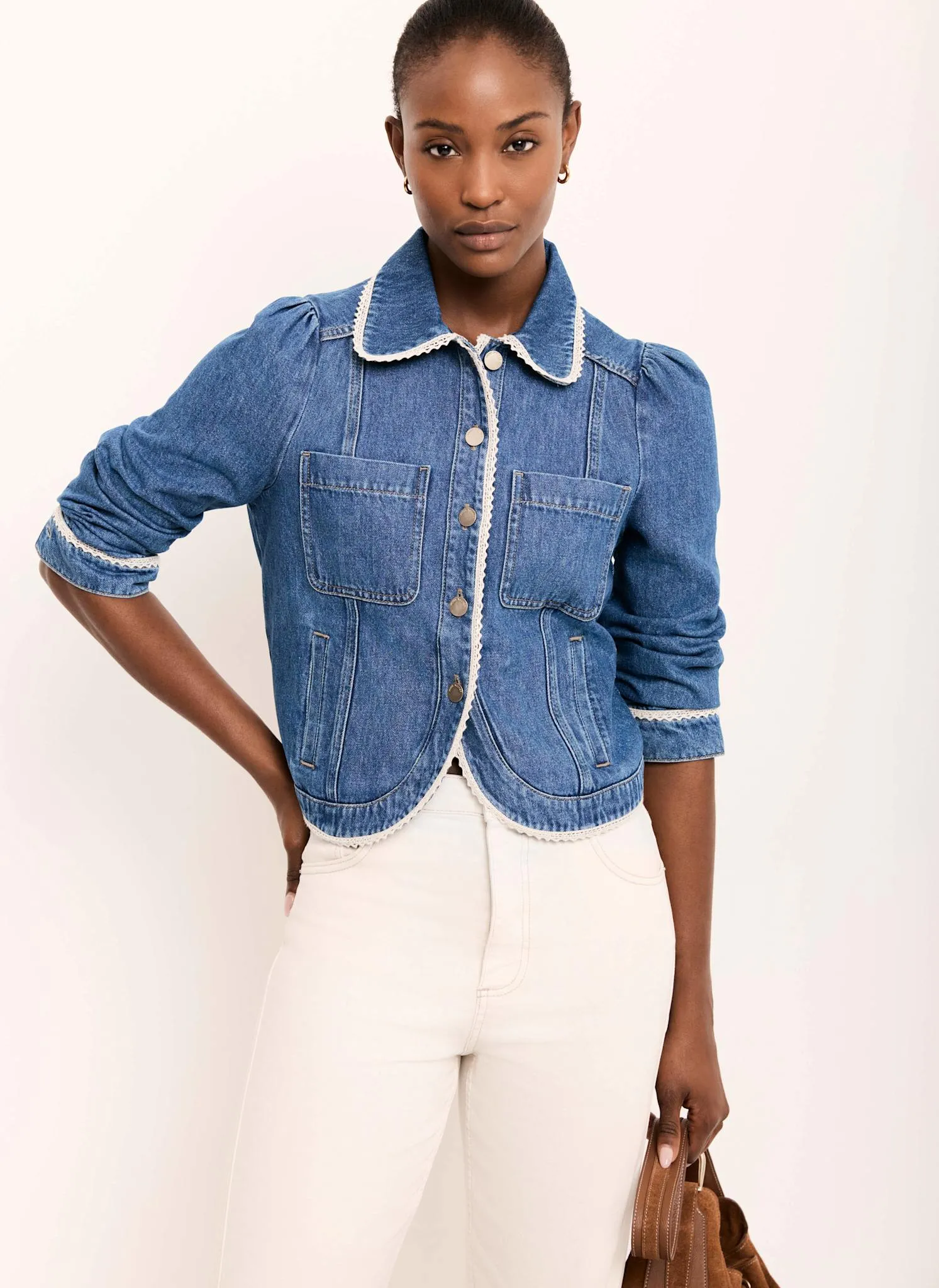 Mid Indigo Crochet Trim Denim Jacket sold by Mint Velvet product image thumbnail 3