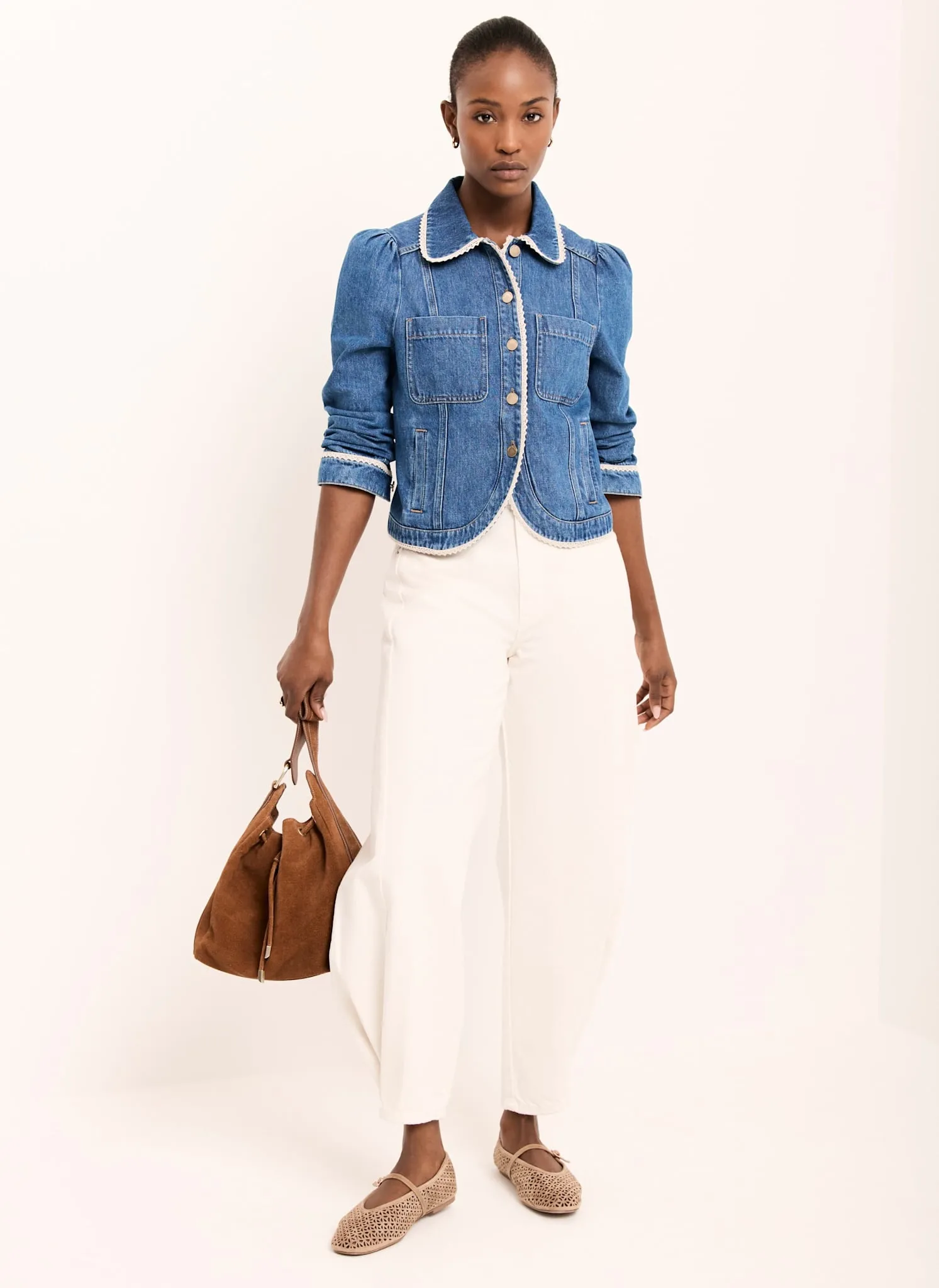 Mid Indigo Crochet Trim Denim Jacket sold by Mint Velvet product image thumbnail 5