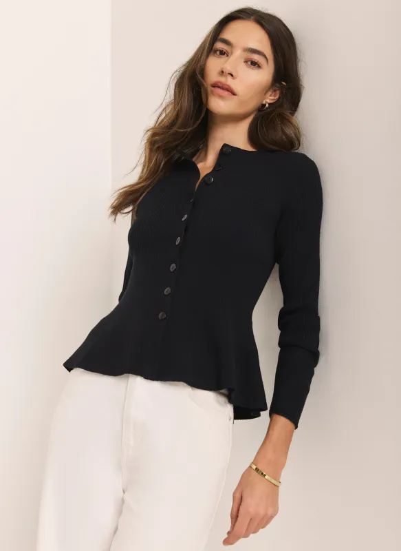 Navy Peplum Knit Cardigan made by Mint Velvet