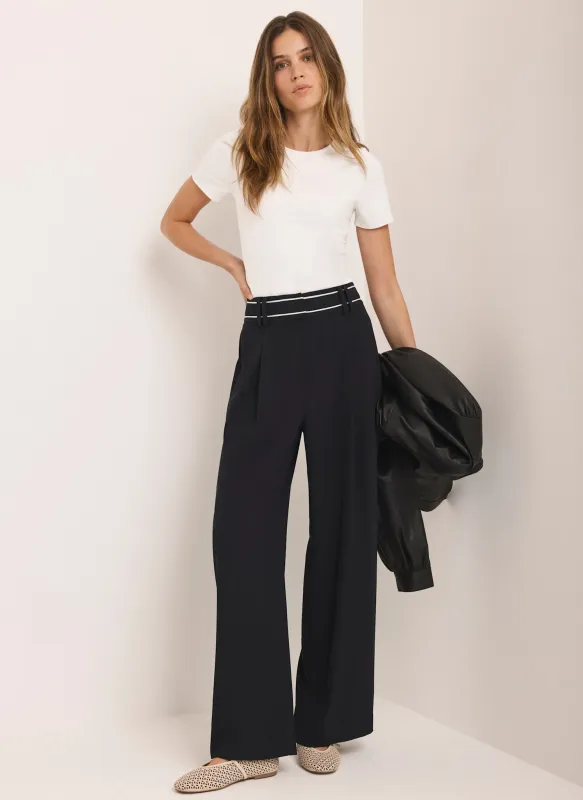 Black Waist Detail Wide Trousers made by Mint Velvet