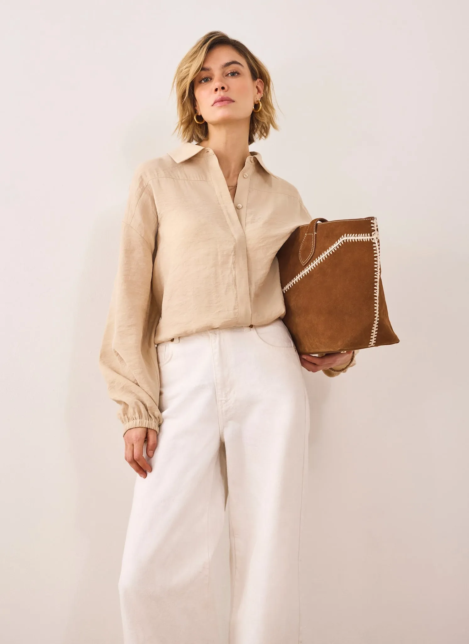 Neutral Long Sleeve Minimalist Shirt sold by Mint Velvet product image thumbnail 3