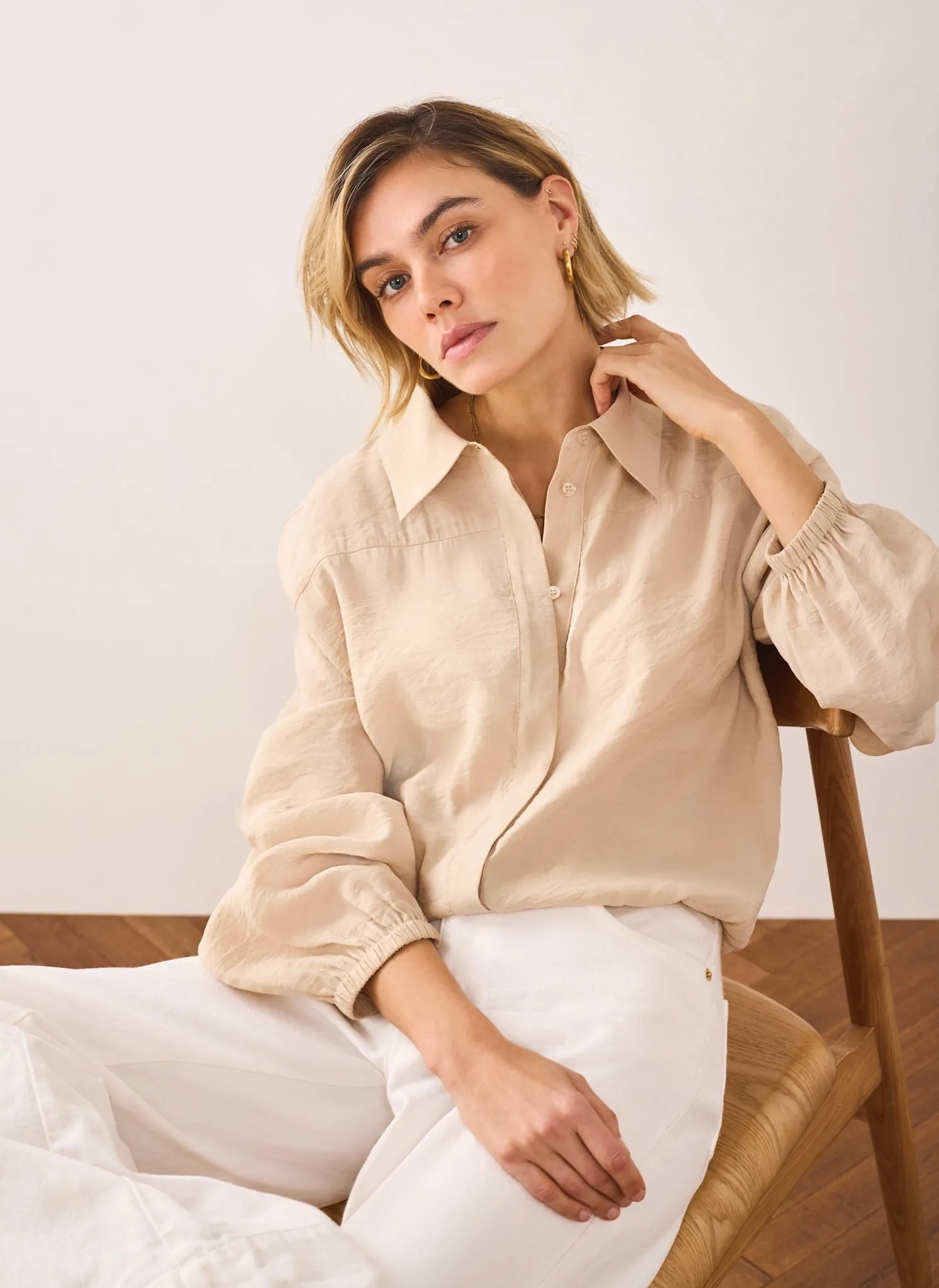 Neutral Long Sleeve Minimalist Shirt sold by Mint Velvet product image thumbnail 2