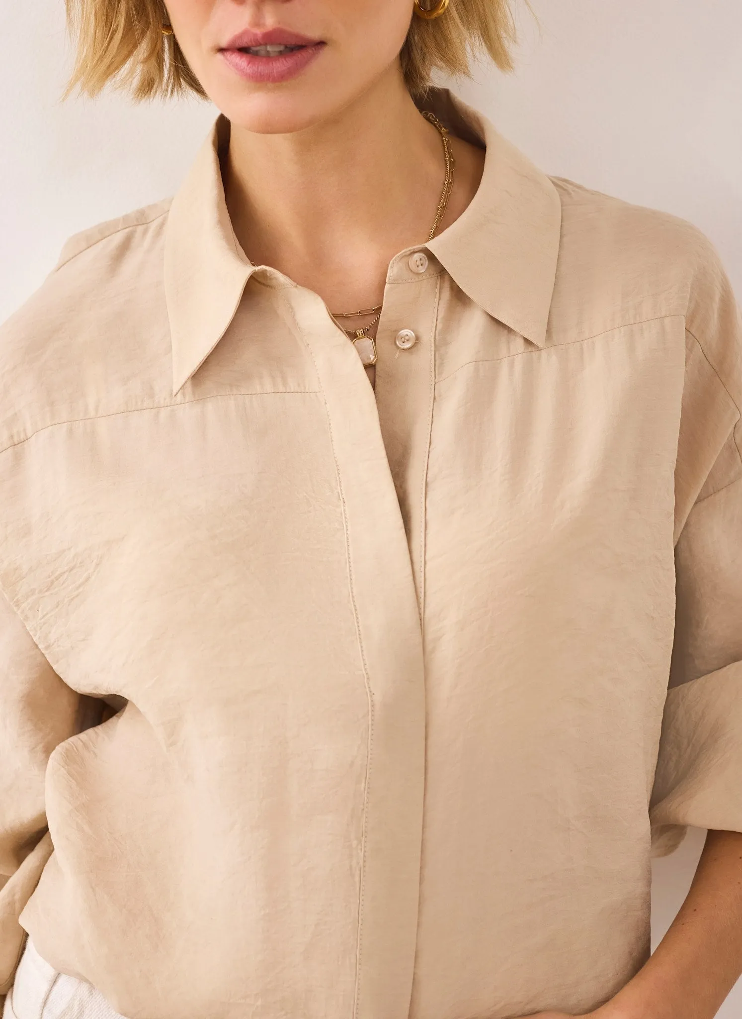 Neutral Long Sleeve Minimalist Shirt sold by Mint Velvet product image thumbnail 4