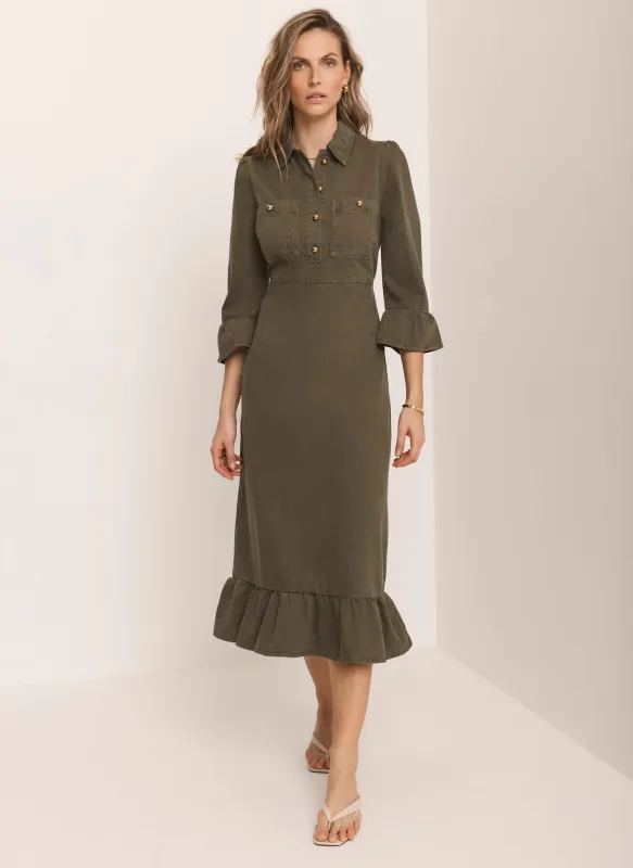 Khaki Denim Midi Shirt Dress sold by Mint Velvet