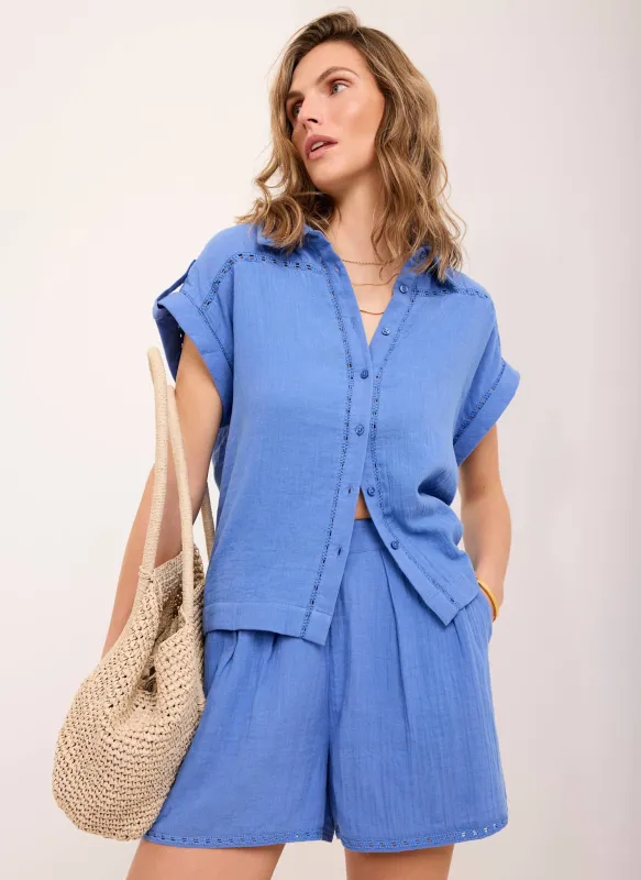 Blue Cotton Shirt And Shorts Set made by Mint Velvet