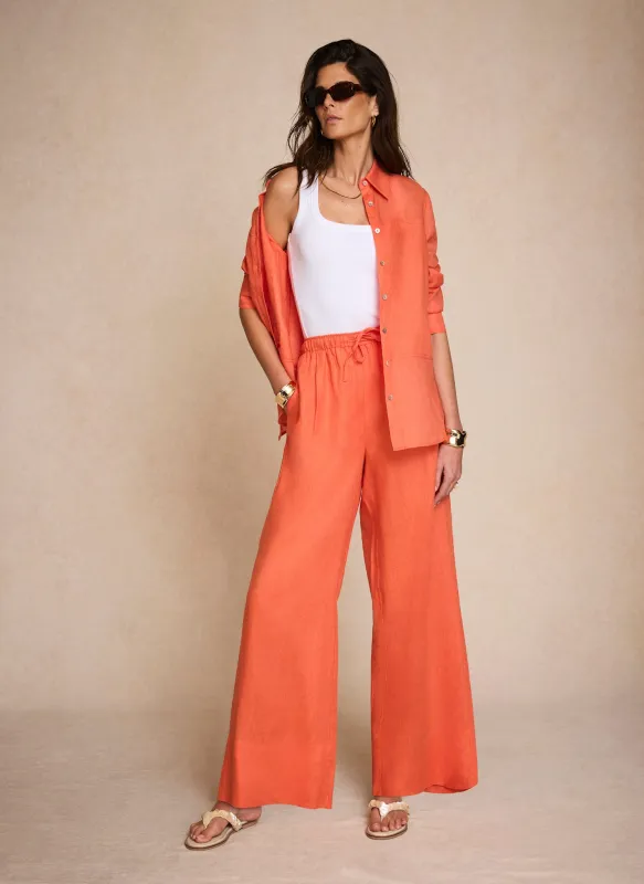 Orange Linen Drawstring Wide Leg Trousers sold by Mint Velvet