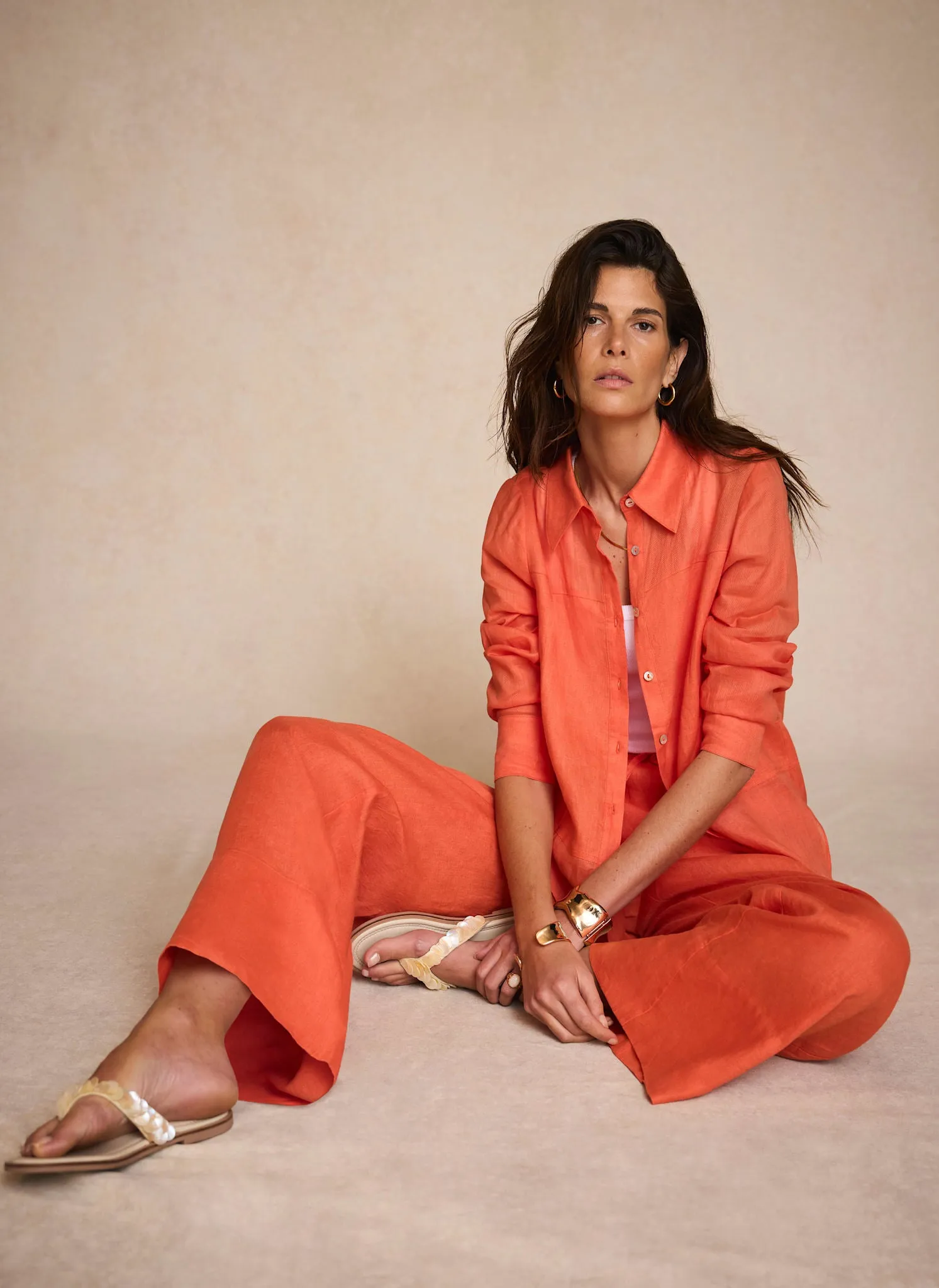 Orange Linen Drawstring Wide Leg Trousers sold by Mint Velvet product image thumbnail 3