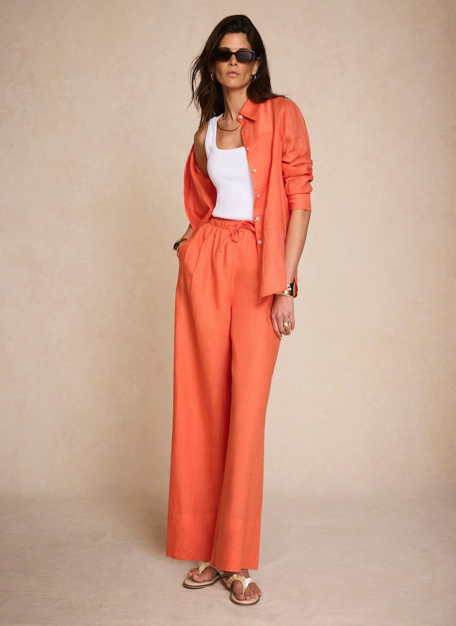 Orange Linen Drawstring Wide Leg Trousers sold by Mint Velvet product image thumbnail 2