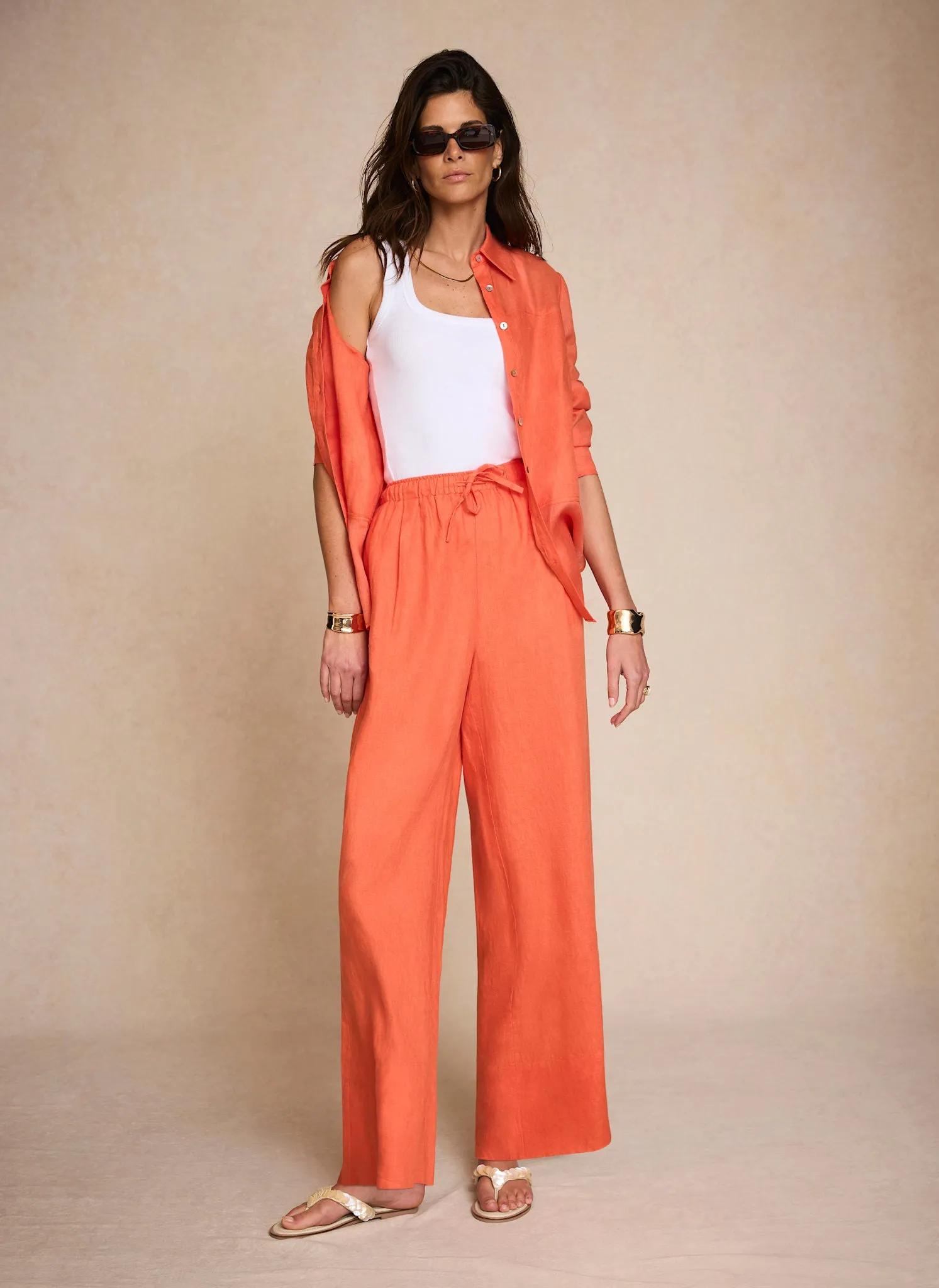 Orange Linen Drawstring Wide Leg Trousers sold by Mint Velvet product image thumbnail 5