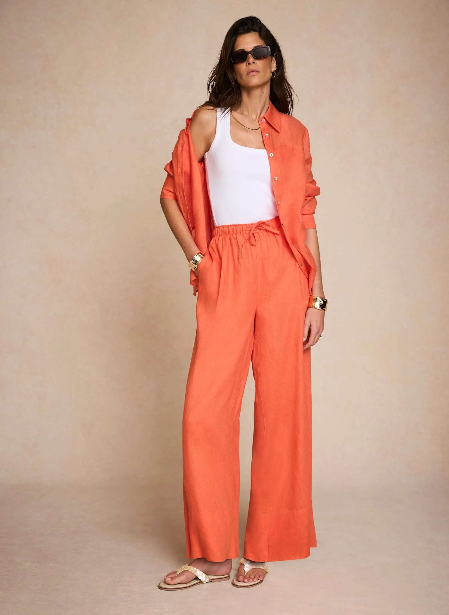 Orange Linen Drawstring Wide Leg Trousers sold by Mint Velvet product image thumbnail 4