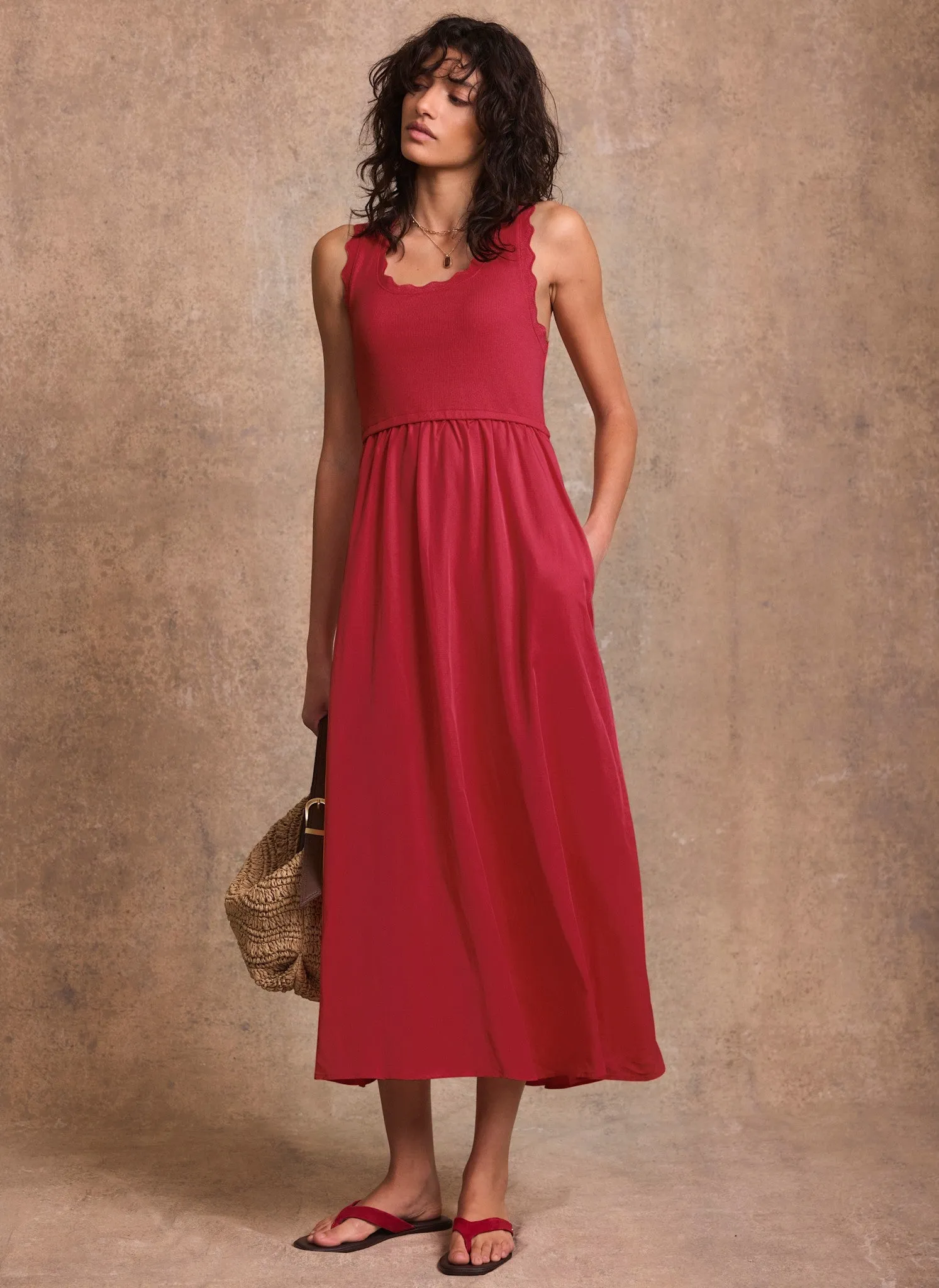 Red Scallop Trim Midi Dress sold by Mint Velvet product image thumbnail 3