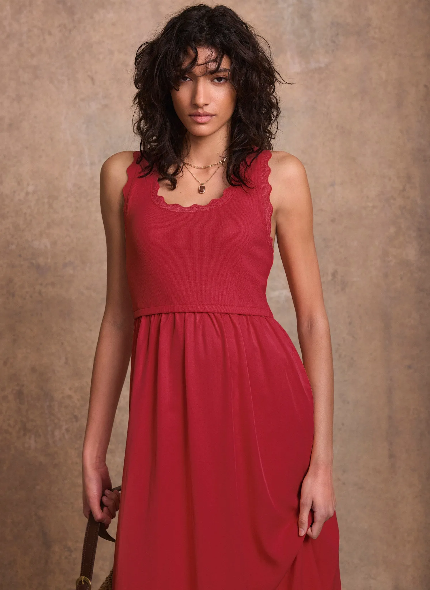 Red Scallop Trim Midi Dress sold by Mint Velvet product image thumbnail 4