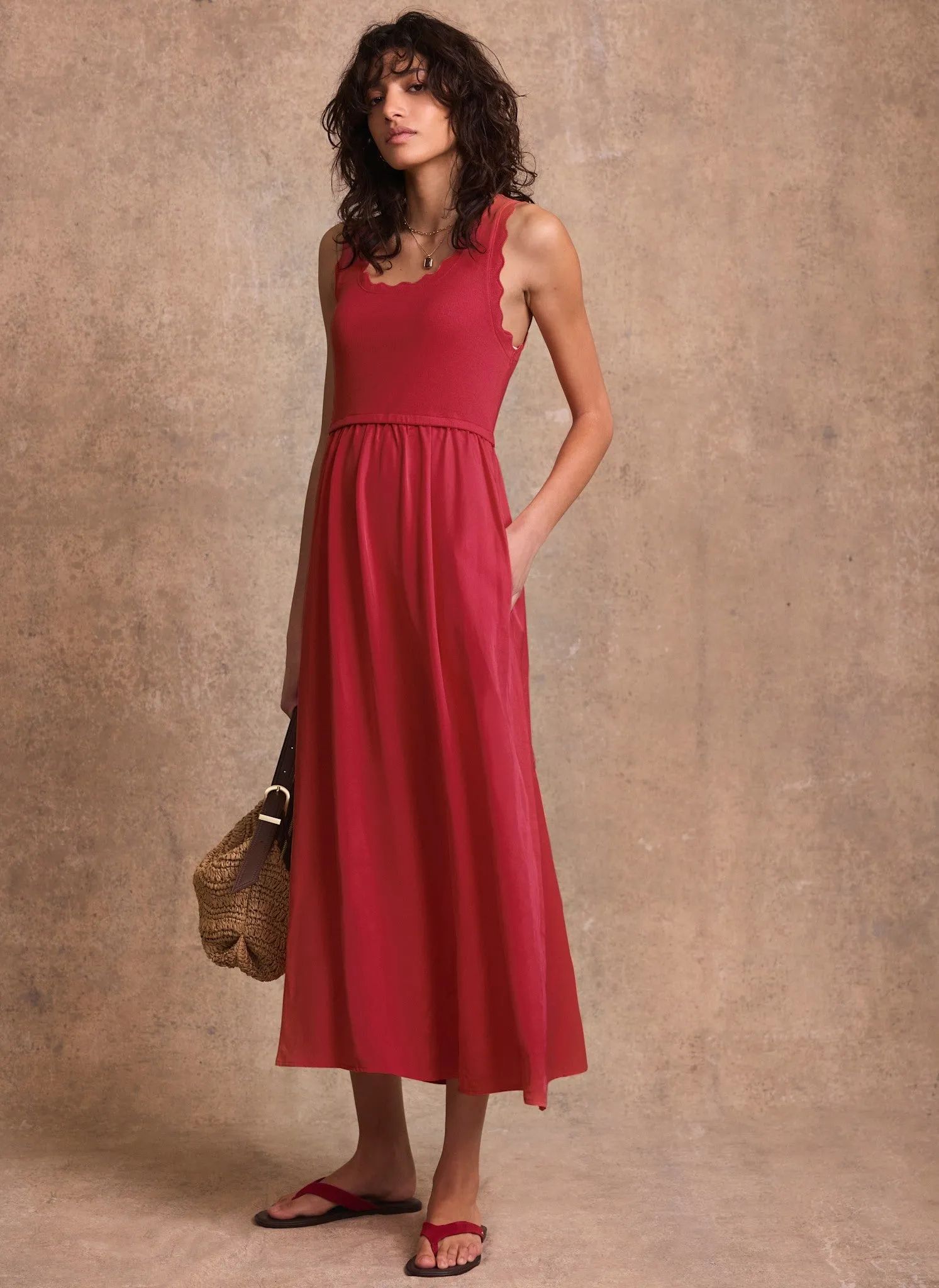 Red Scallop Trim Midi Dress sold by Mint Velvet