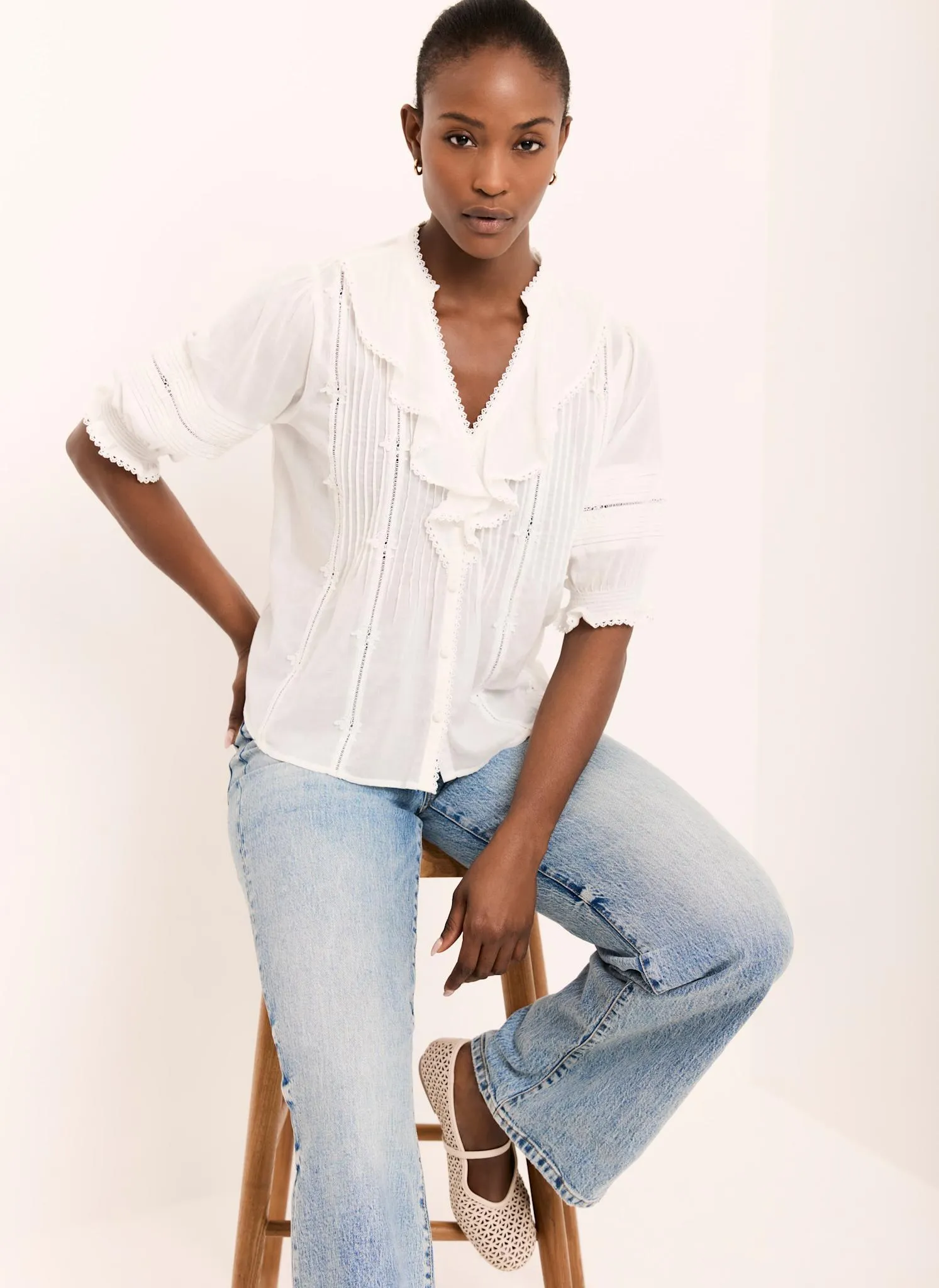 Cream Cotton Ruffle Blouse sold by Mint Velvet product image thumbnail 2