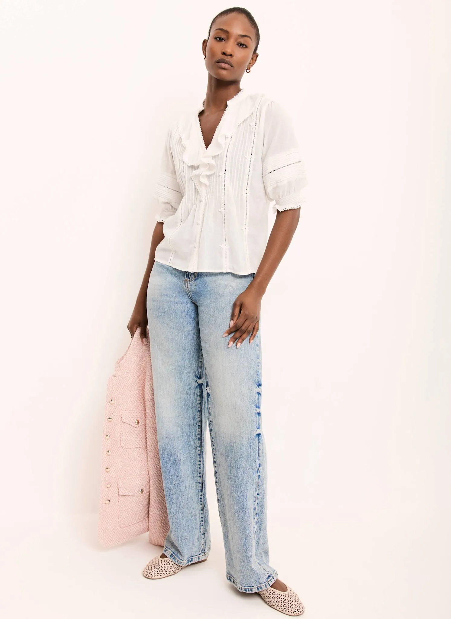 Cream Cotton Ruffle Blouse sold by Mint Velvet product image thumbnail 3