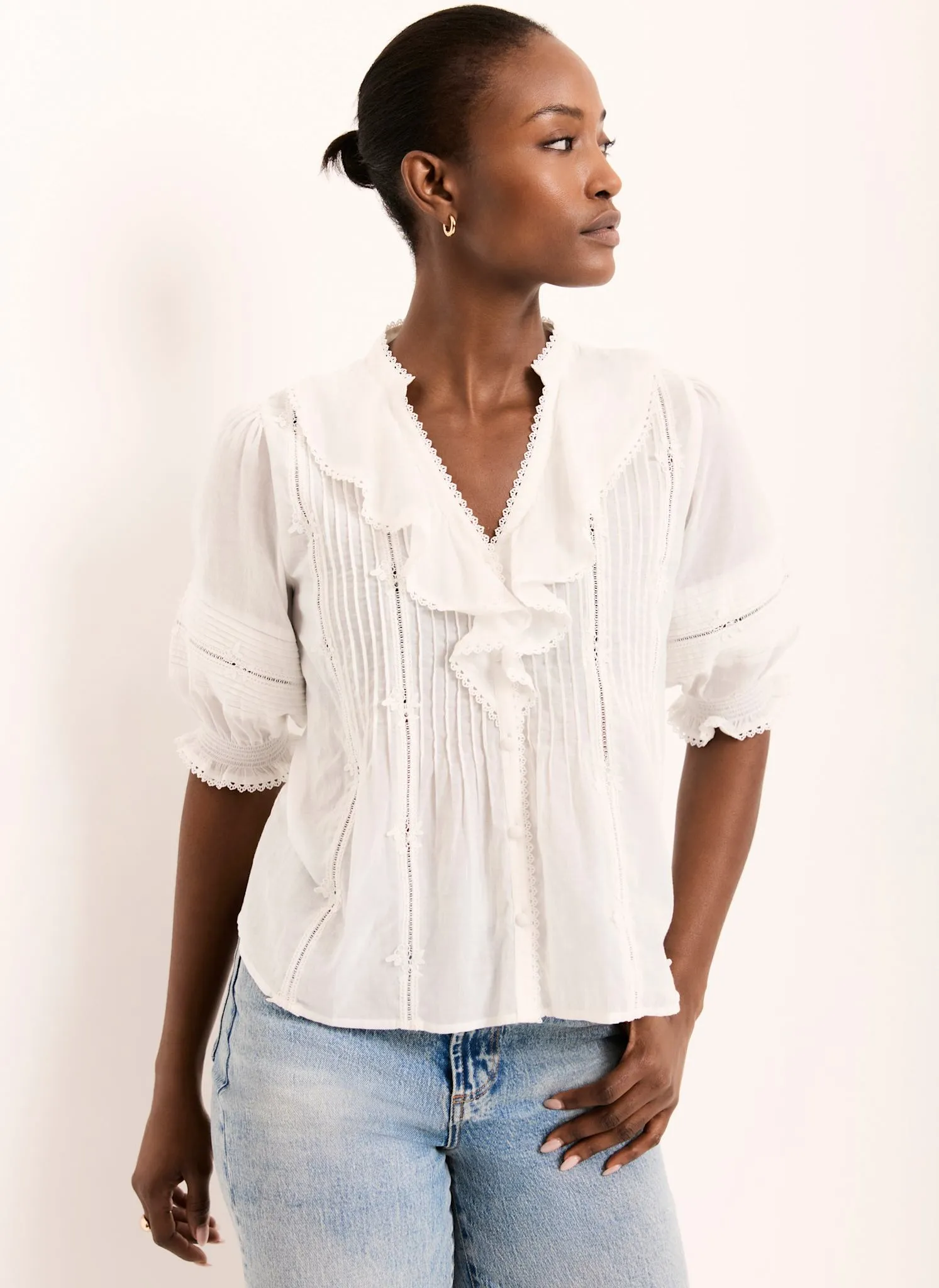 Cream Cotton Ruffle Blouse sold by Mint Velvet product image thumbnail 5
