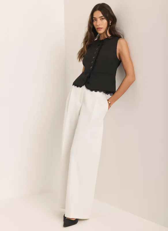White Pleated Wide Leg Trousers sold by Mint Velvet