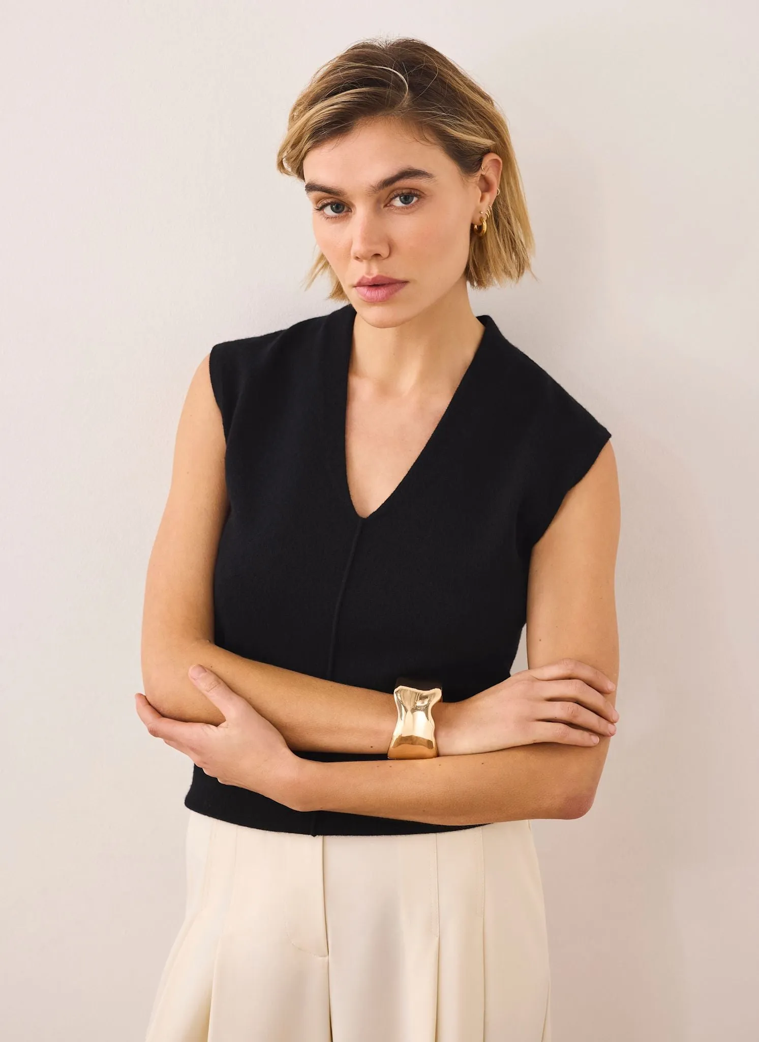 Black Wool Blend Sleeveless Knit Top sold by Mint Velvet