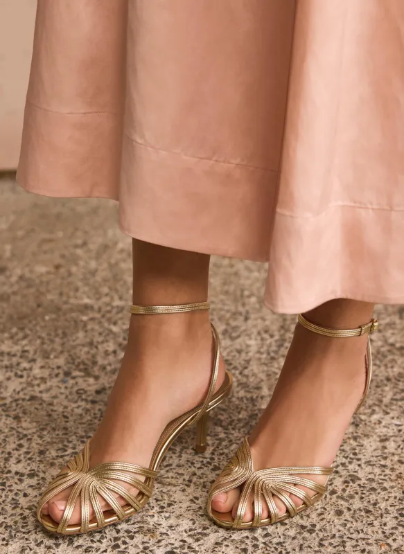 Tess Gold Leather Strappy Heels sold by Mint Velvet