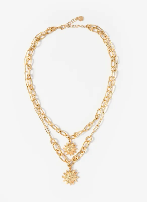 Gold Tone Double Layered Sun Necklace sold by Mint Velvet