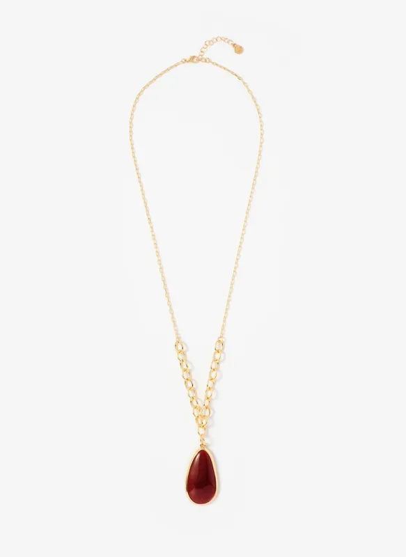 Gold Tone Red Stone Pendant Necklace made by Mint Velvet