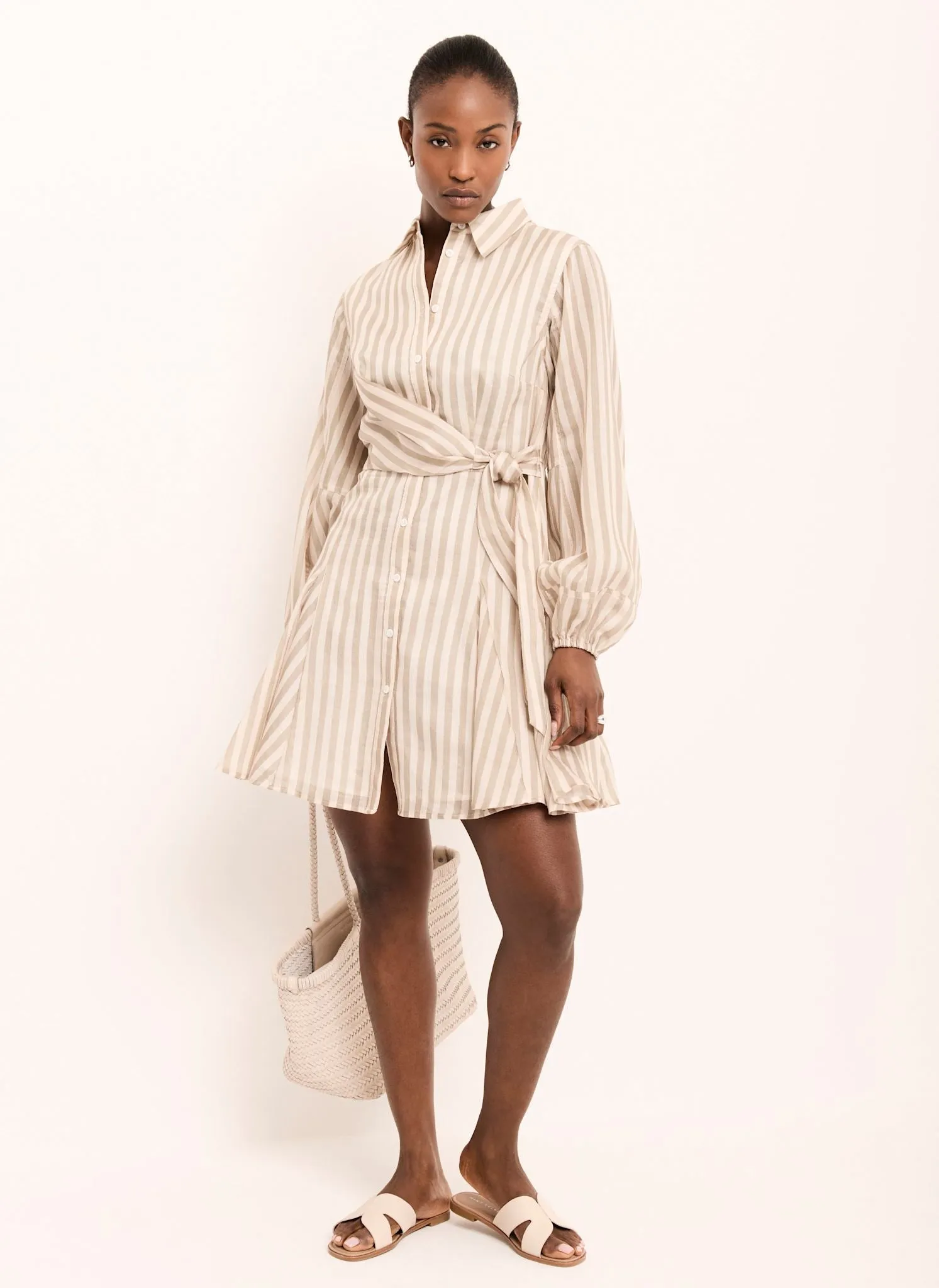 Khaki Stripe Wrap Mini Dress sold by Mint Velvet product image thumbnail 3