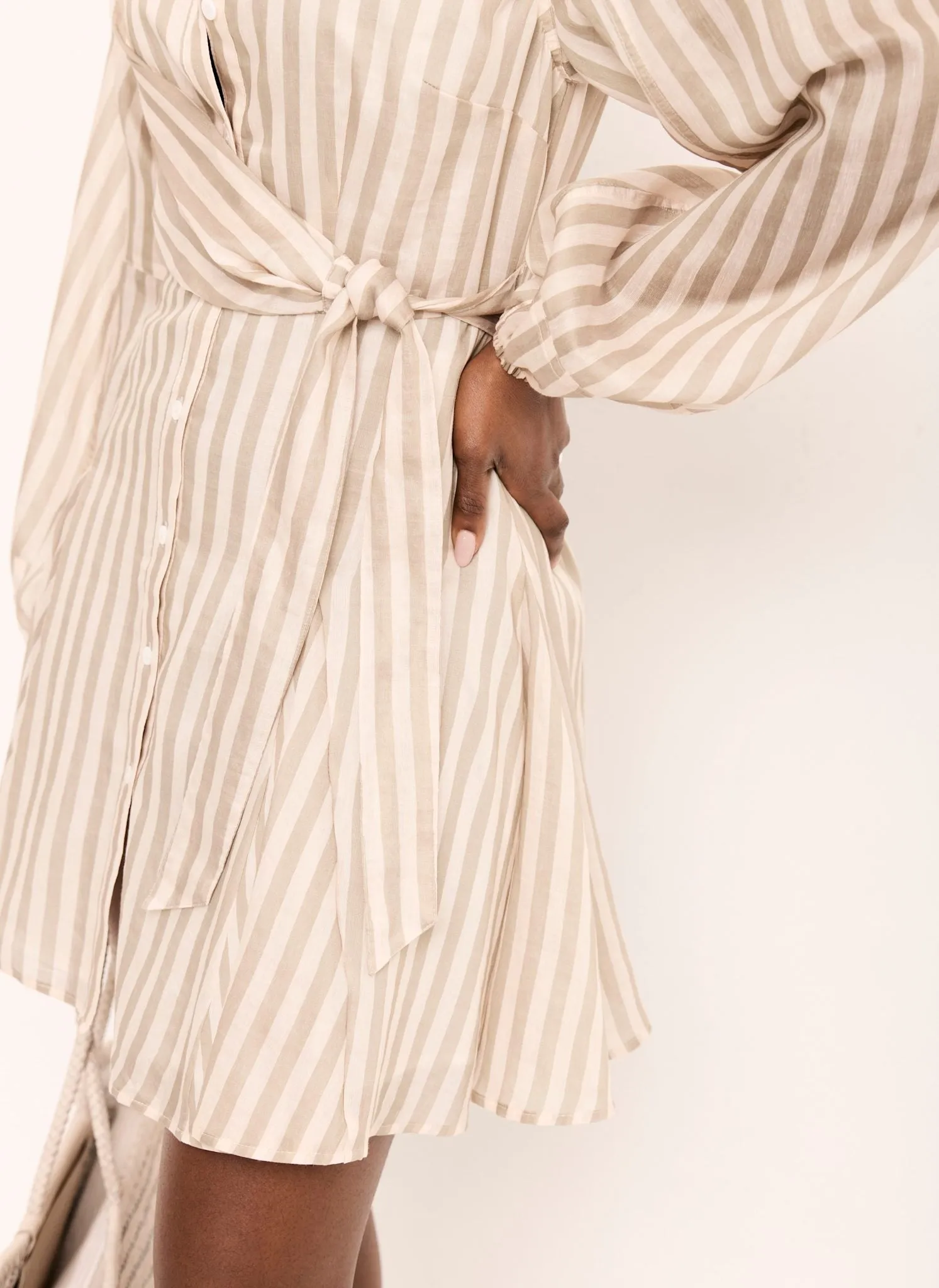 Khaki Stripe Wrap Mini Dress sold by Mint Velvet product image thumbnail 5