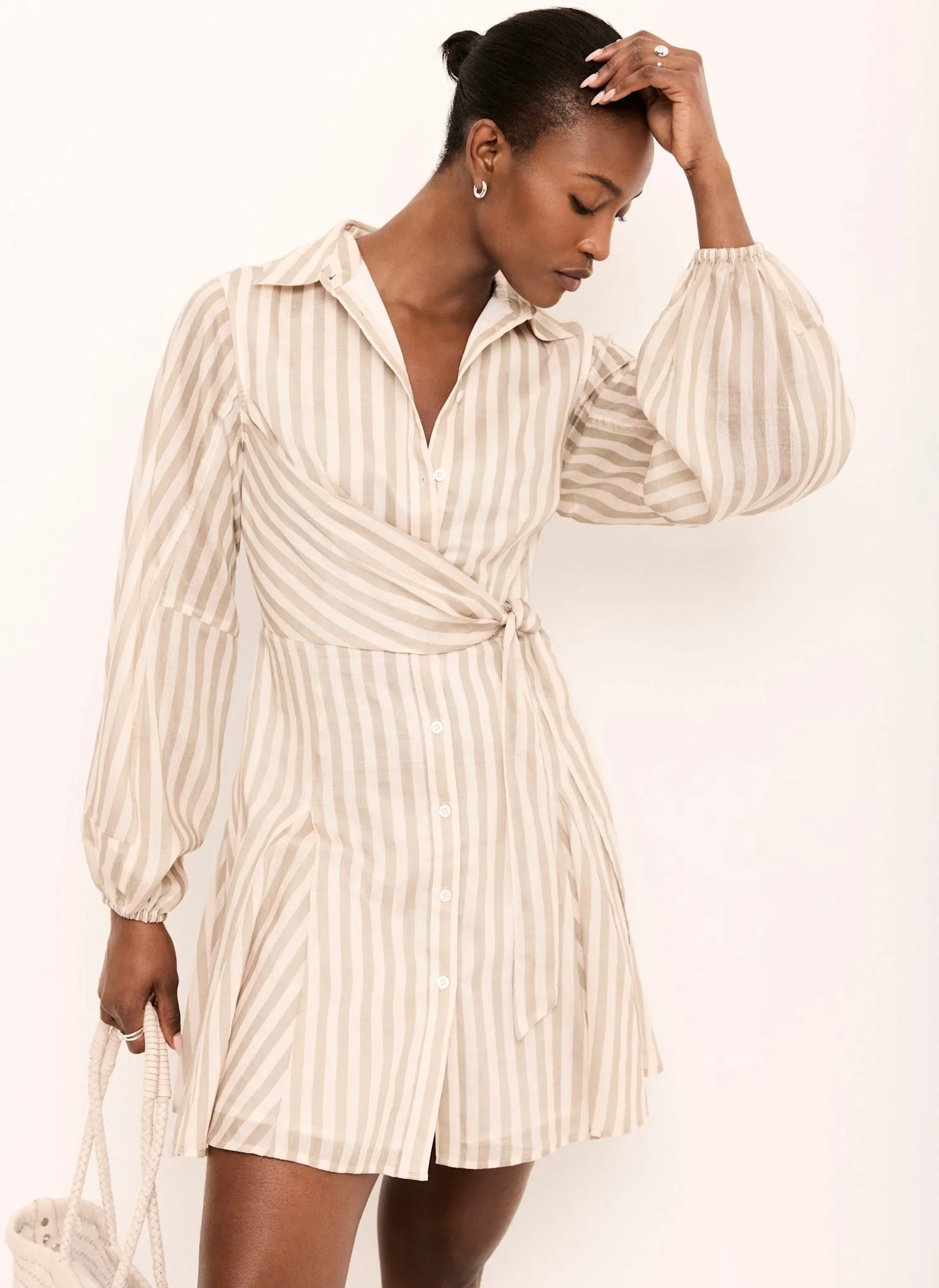 Khaki Stripe Wrap Mini Dress sold by Mint Velvet product image thumbnail 2