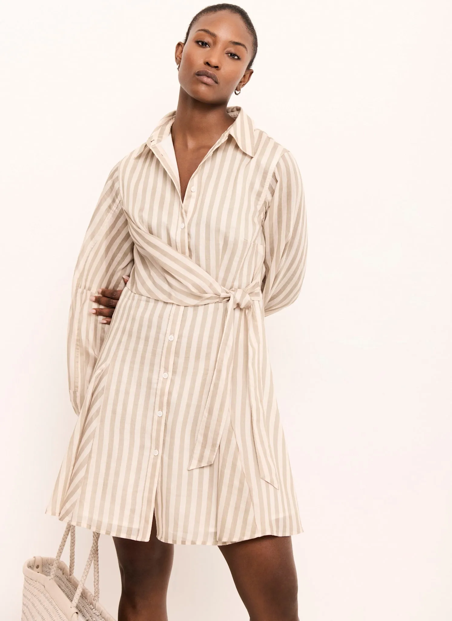 Khaki Stripe Wrap Mini Dress sold by Mint Velvet product image thumbnail 4