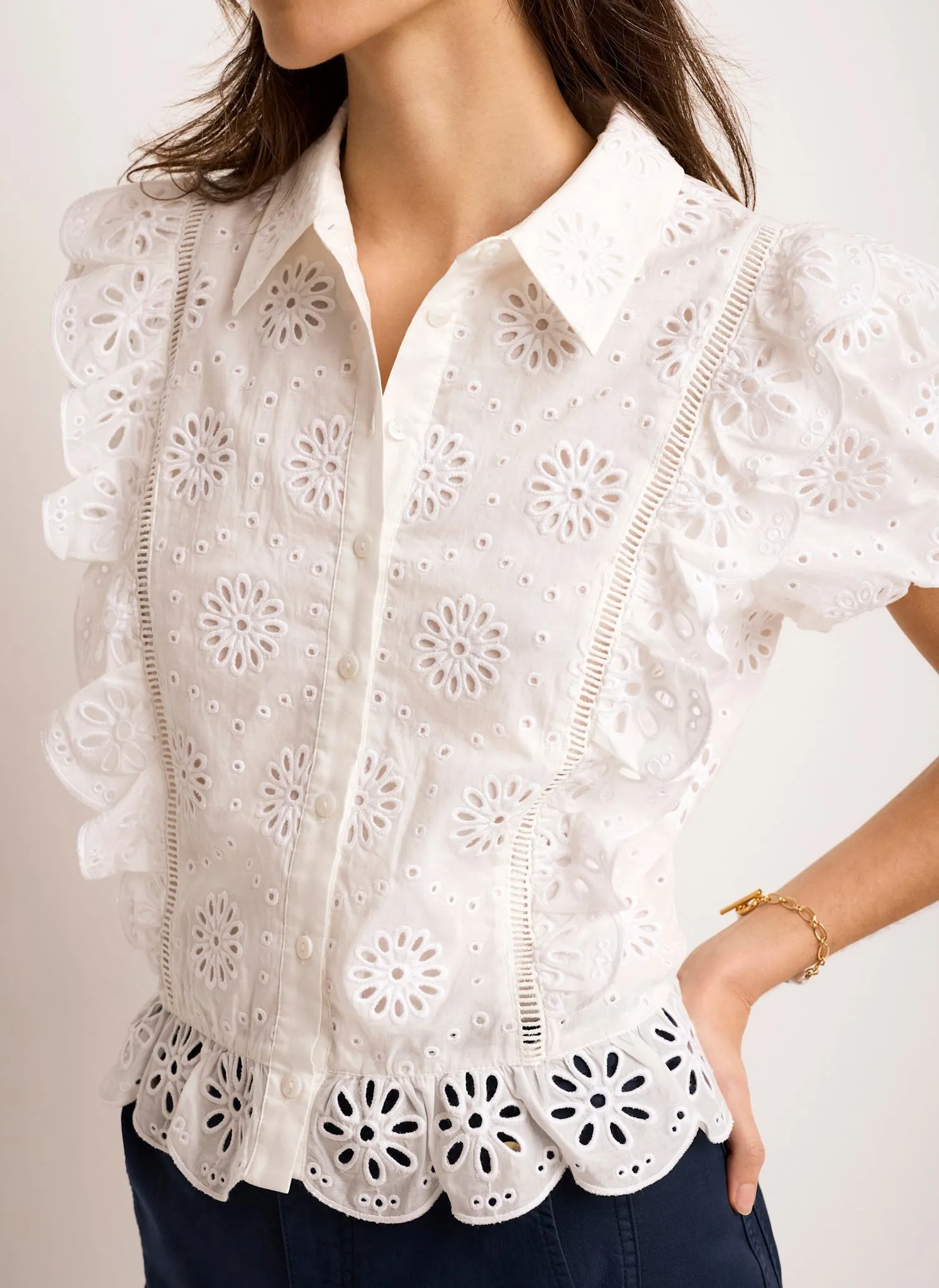 White Cotton Broderie Detail Shirt sold by Mint Velvet product image thumbnail 3