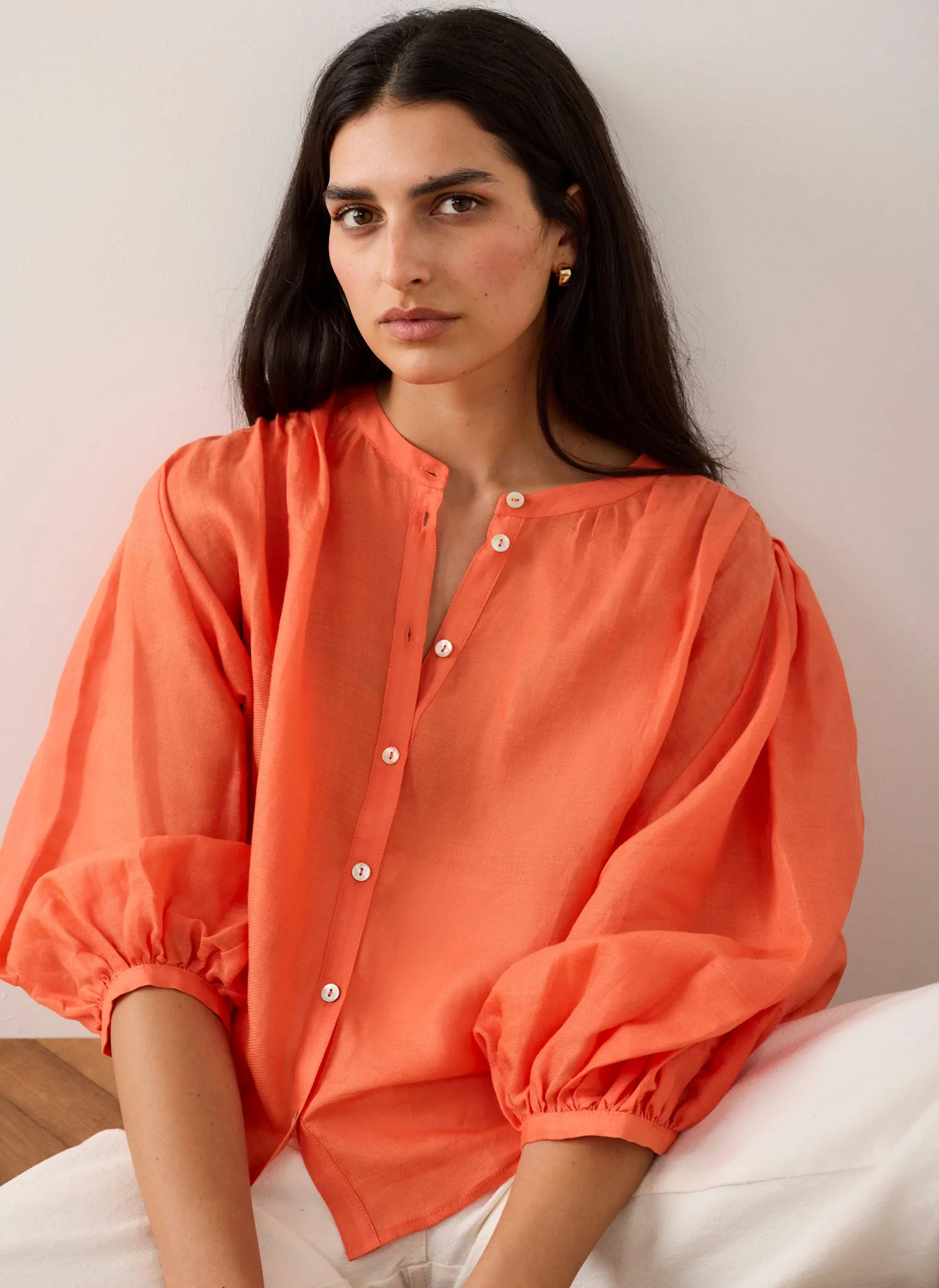 Orange Ramie Batwing Blouse sold by Mint Velvet product image thumbnail 5